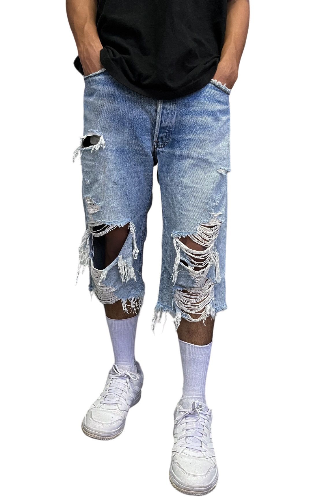 Levi's Made & Crafted Vtg Levi’s Thrashed Released Hem Custom Three Quarter Shorts Size US 30 / EU 46 - 1 Thumbnail