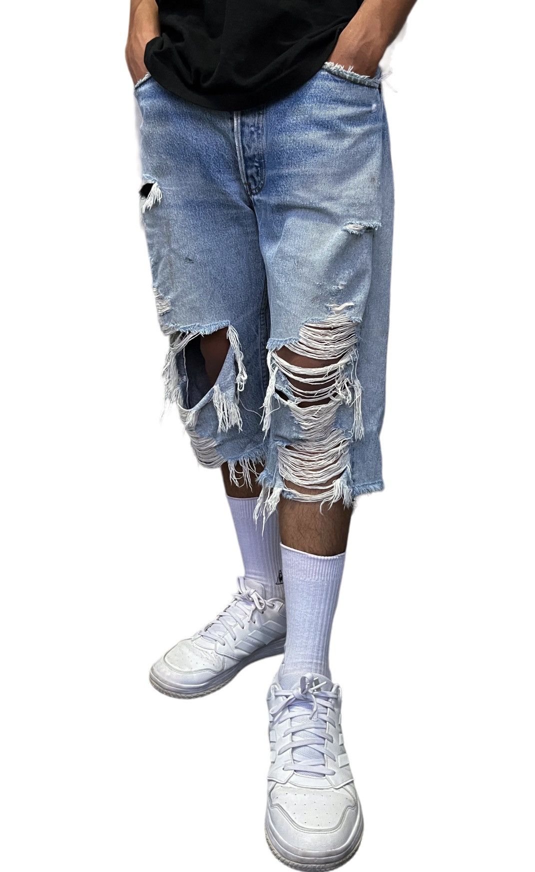 Levi's Made & Crafted Vtg Levi’s Thrashed Released Hem Custom Three Quarter Shorts Size US 30 / EU 46 - 2 Thumbnail