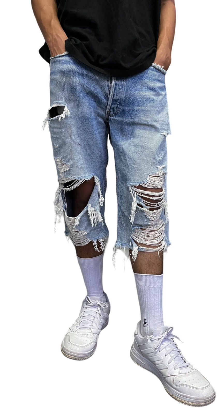 Levi's Made & Crafted Vtg Levi’s Thrashed Released Hem Custom Three Quarter Shorts Size US 30 / EU 46 - 3 Thumbnail