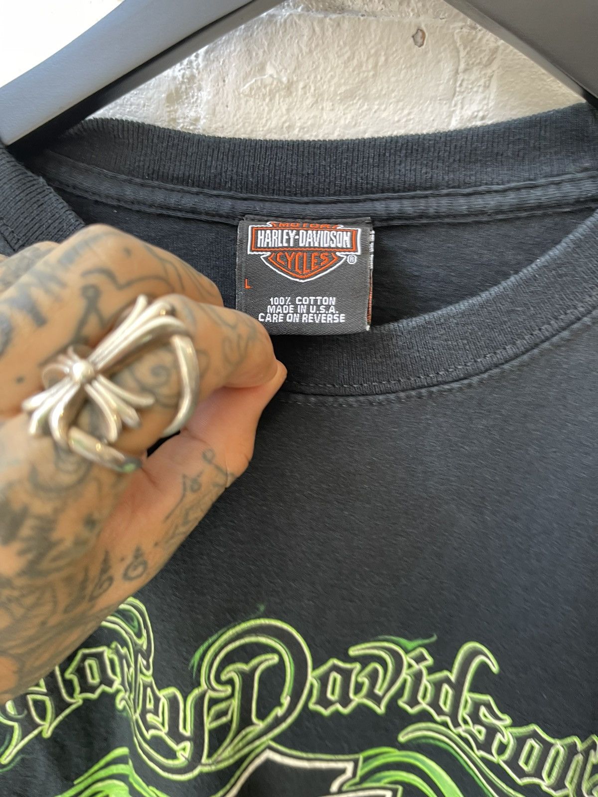 Harley Davidson × Vintage Vintage 4GSELLER HARLEY GREEN LIME FLAME SHIRT Size US L / EU 52-54 / 3 - 6 Thumbnail