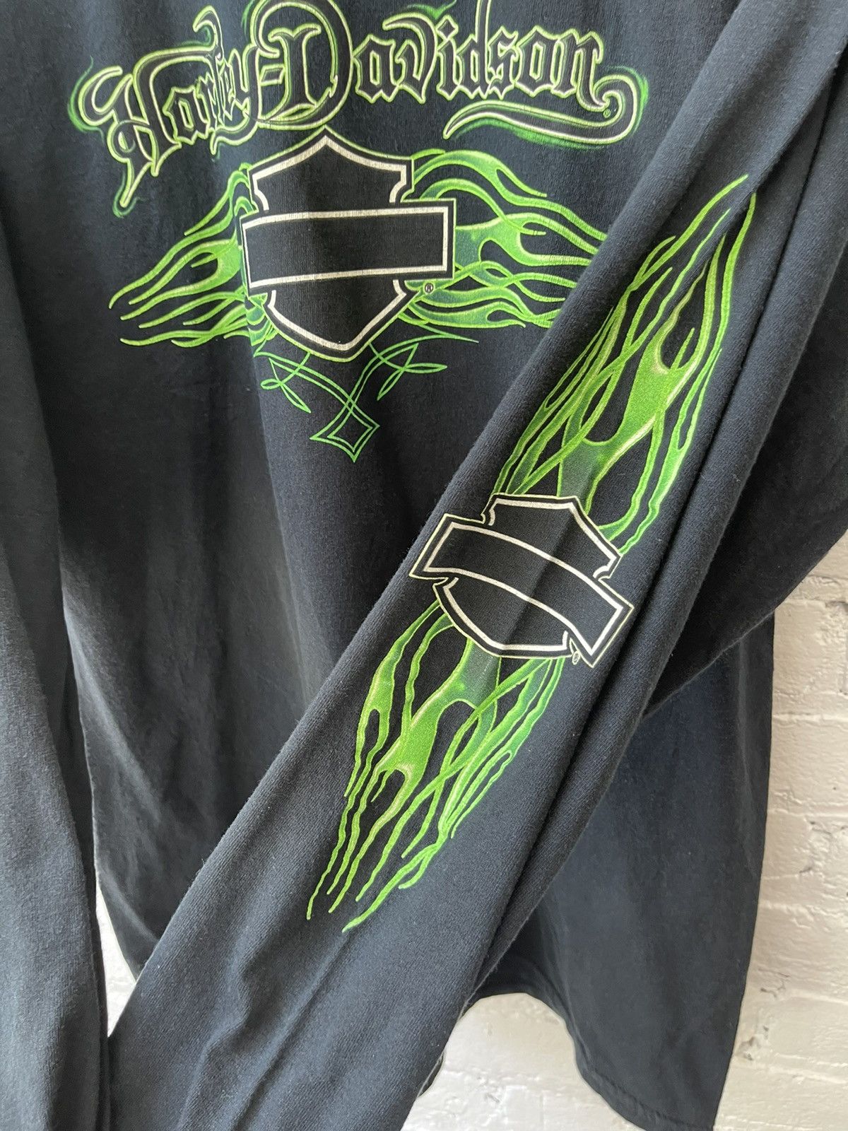 Harley Davidson × Vintage Vintage 4GSELLER HARLEY GREEN LIME FLAME SHIRT Size US L / EU 52-54 / 3 - 2 Thumbnail