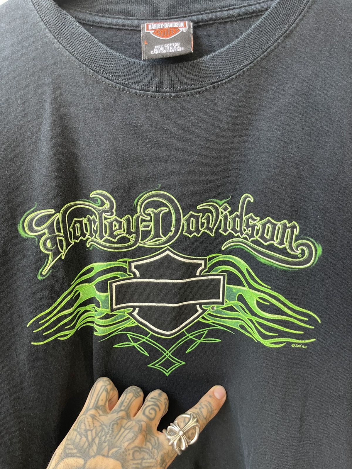 Harley Davidson × Vintage Vintage 4GSELLER HARLEY GREEN LIME FLAME SHIRT Size US L / EU 52-54 / 3 - 5 Thumbnail