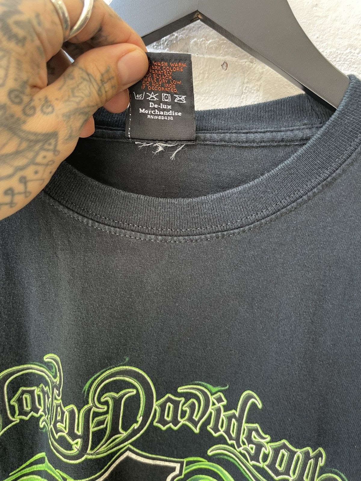 Harley Davidson × Vintage Vintage 4GSELLER HARLEY GREEN LIME FLAME SHIRT Size US L / EU 52-54 / 3 - 7 Thumbnail