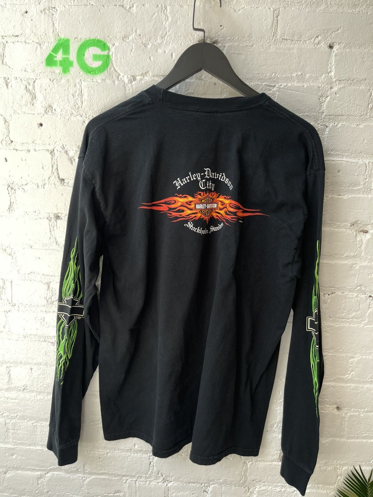 Harley Davidson × Vintage Vintage 4GSELLER HARLEY GREEN LIME FLAME SHIRT Size US L / EU 52-54 / 3 - 8 Thumbnail