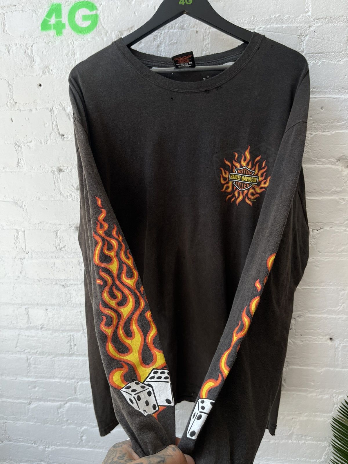 Harley Davidson × Vintage Vintage 4GSELLER HARLEY DICE FLAMES SHIRT Size US XL / EU 56 / 4 - 1 Thumbnail
