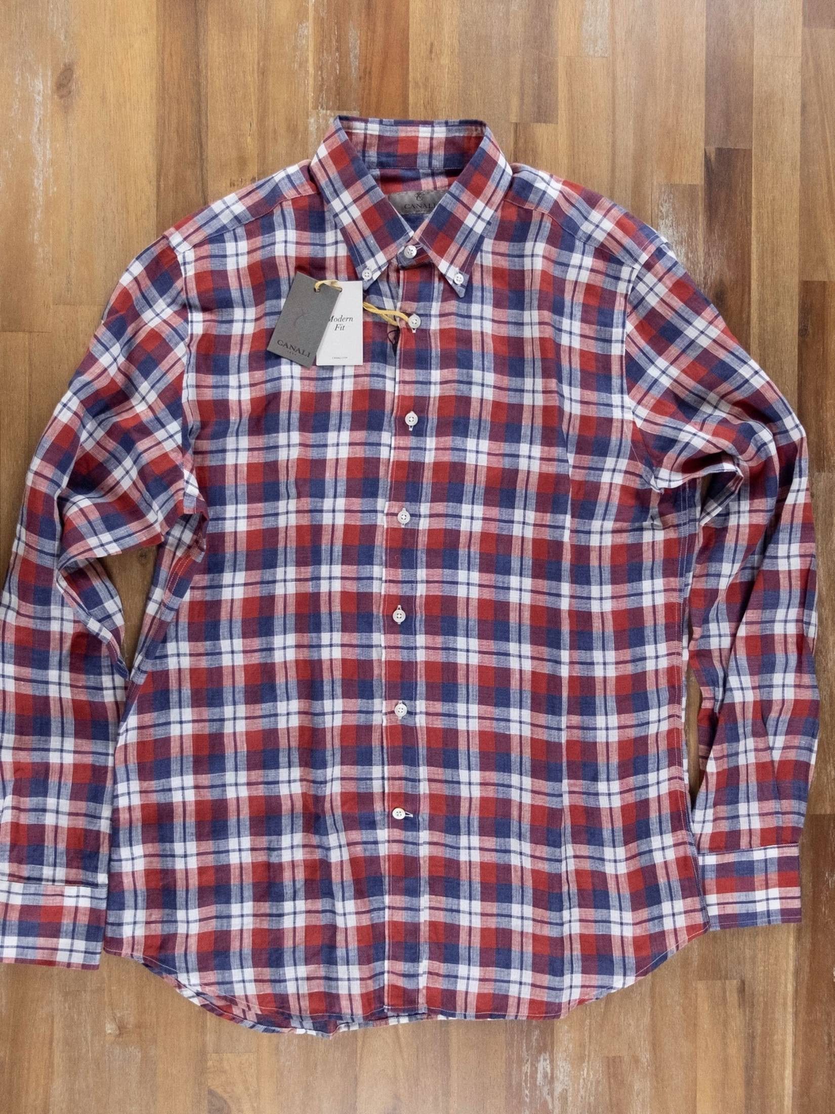 Canali CANALI modern fit button-down linen plaid shirt Size Large Size US L / EU 52-54 / 3 - 3 Thumbnail