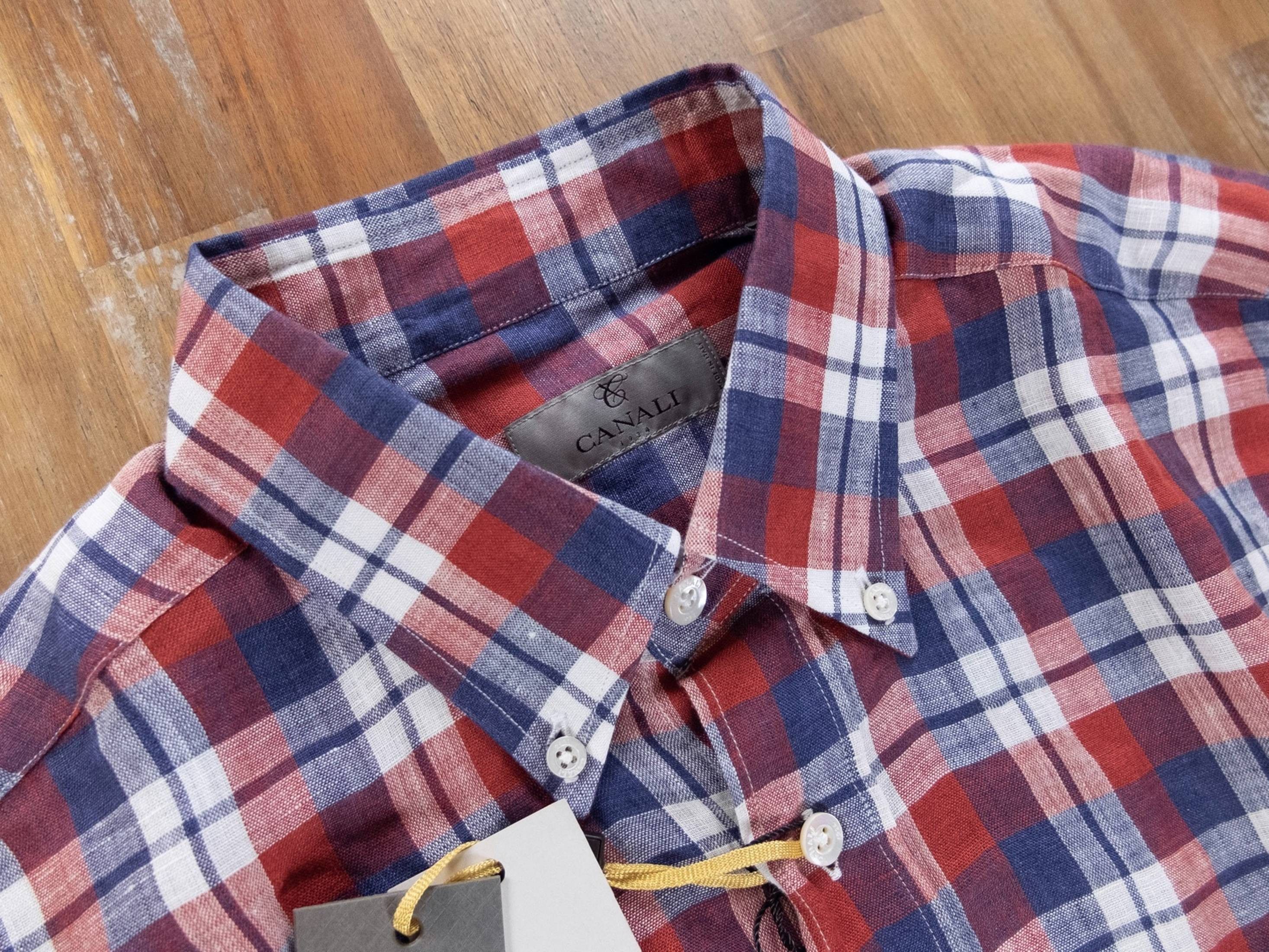 Canali CANALI modern fit button-down linen plaid shirt Size Large Size US L / EU 52-54 / 3 - 4 Thumbnail