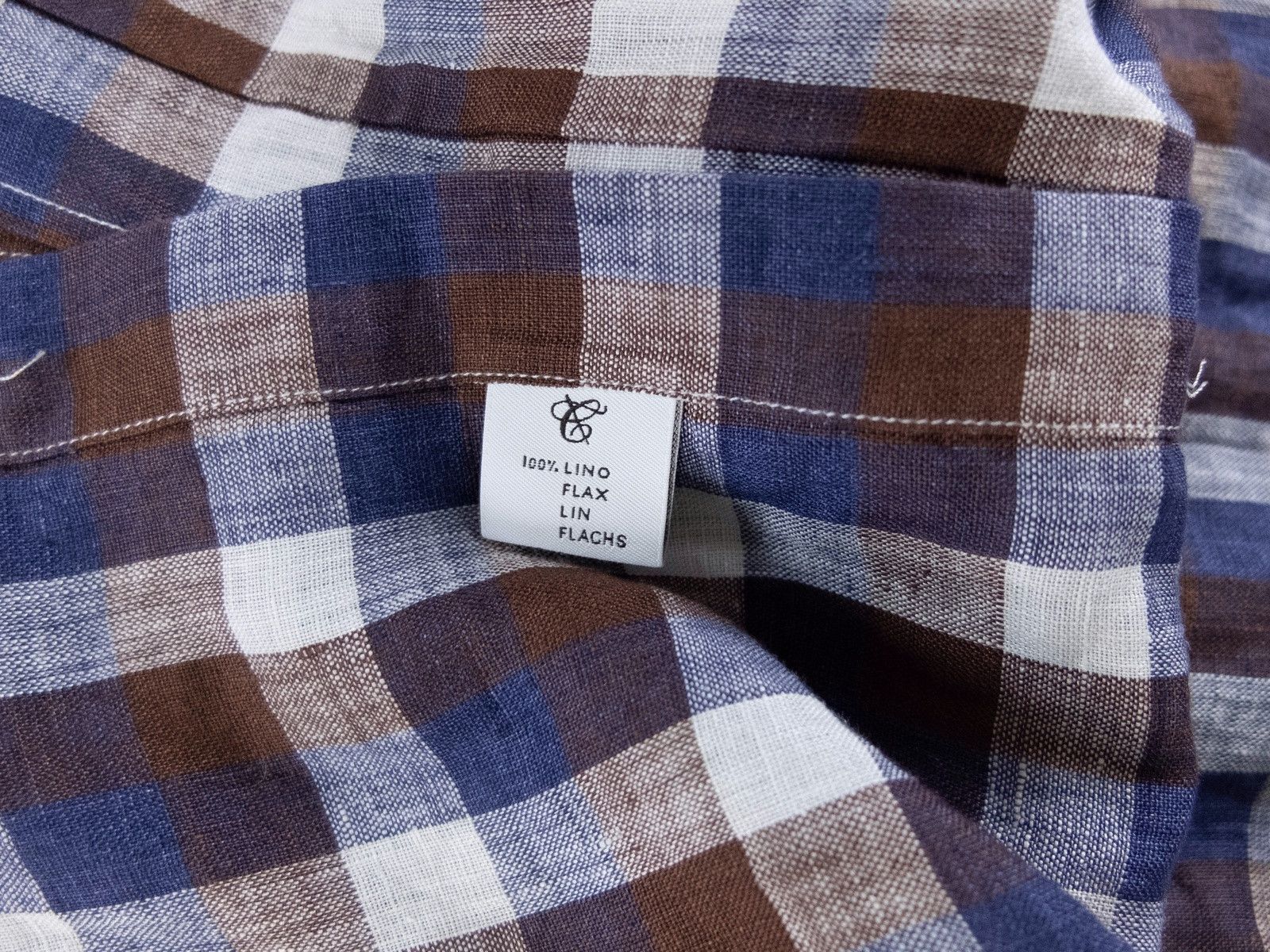 Canali CANALI blue brown white button-down linen plaid shirt XL Size US XL / EU 56 / 4 - 7 Thumbnail