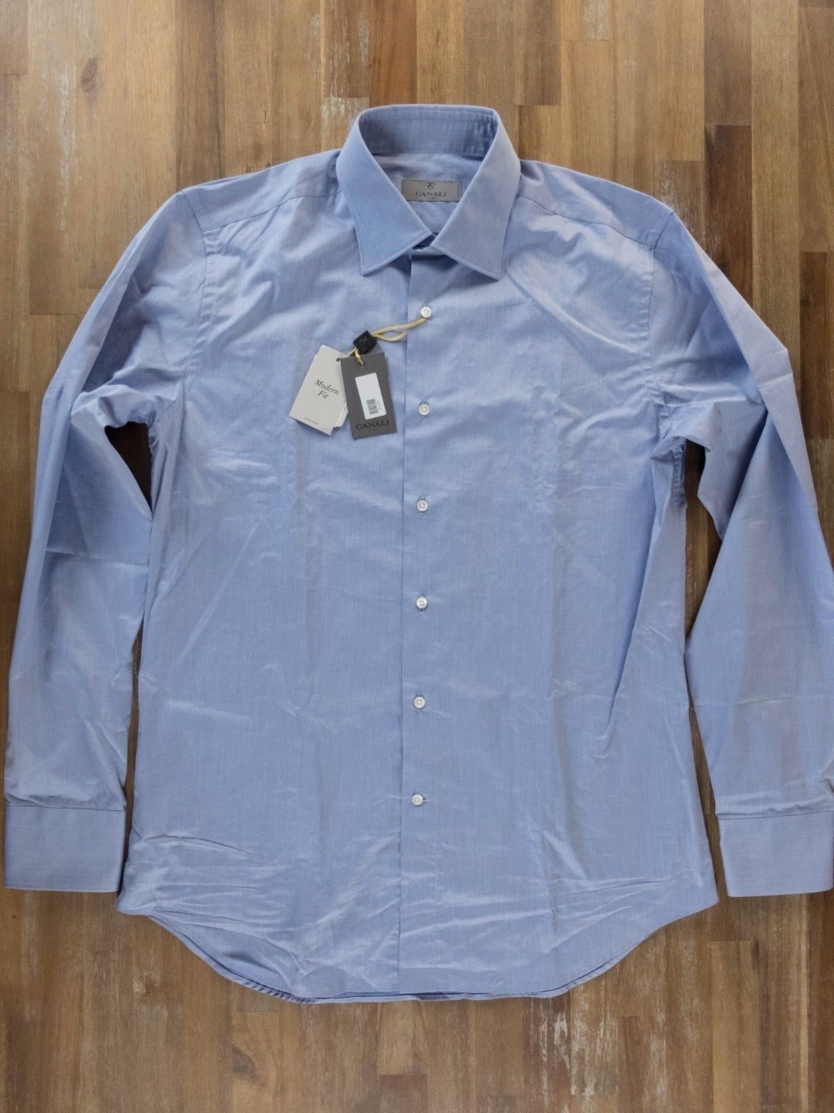 image of Canali Modern Fit Solid Blue Dress Shirt Large / 40 / 15.75, Men's