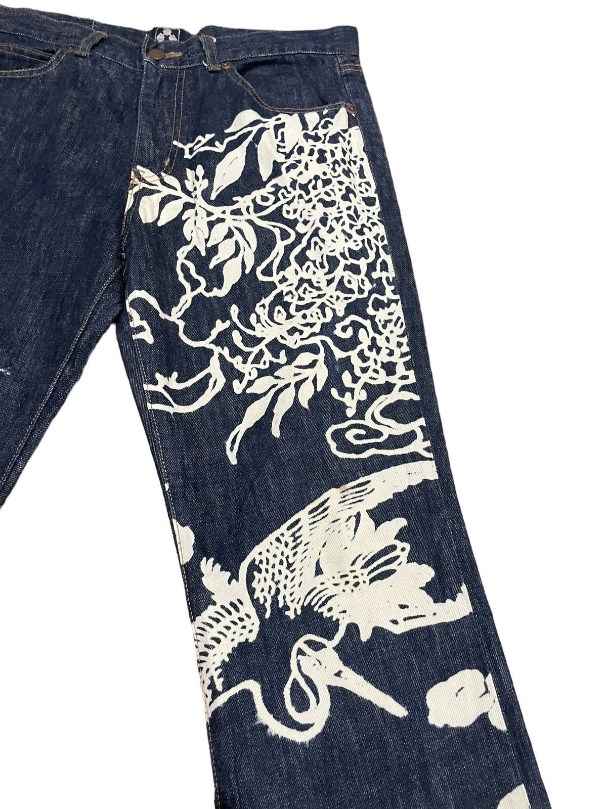 Japanese Brand Rare💥Chikiriya Japan AOP Distressed Statement Jeans Size US 34 / EU 50 - 6 Thumbnail