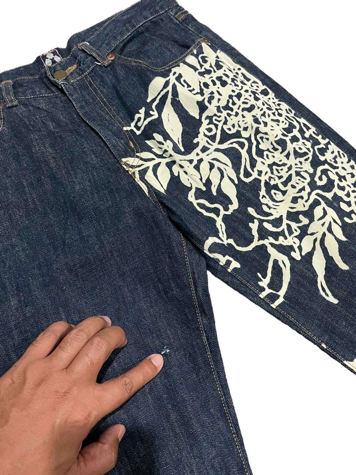 Japanese Brand Rare💥Chikiriya Japan AOP Distressed Statement Jeans Size US 34 / EU 50 - 7 Thumbnail