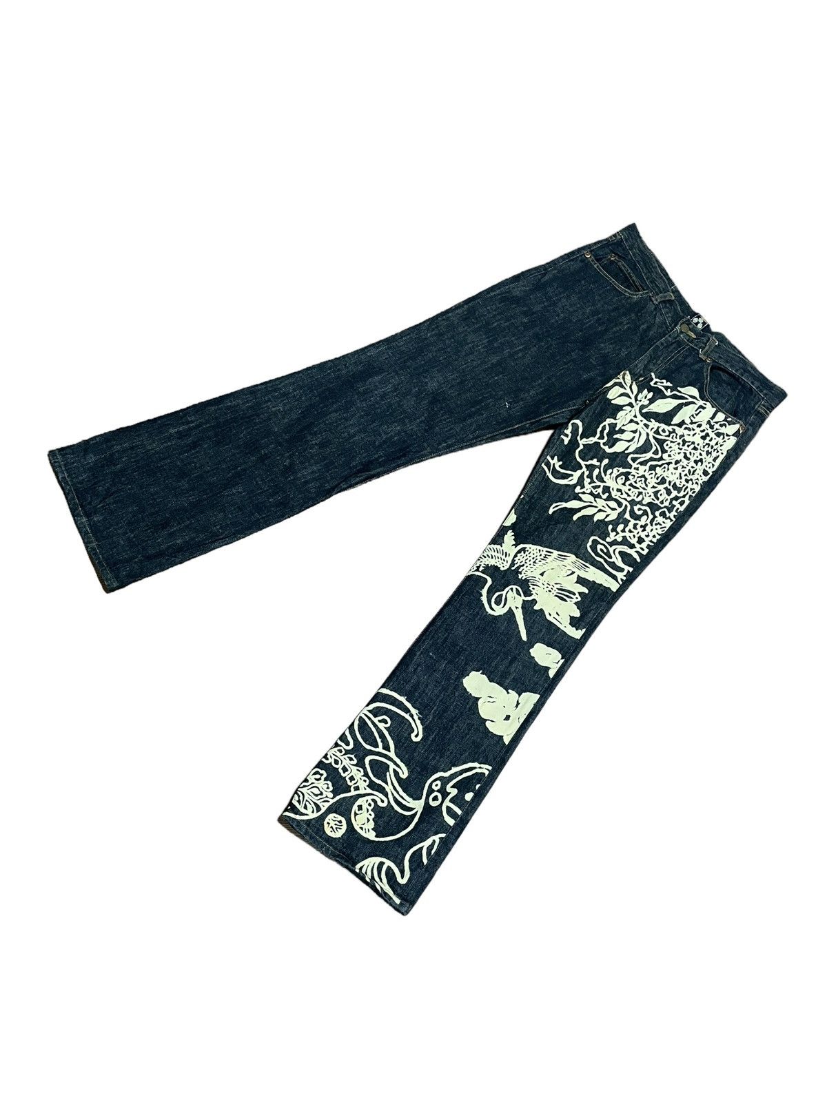 Japanese Brand Rare💥Chikiriya Japan AOP Distressed Statement Jeans Size US 34 / EU 50 - 3 Thumbnail