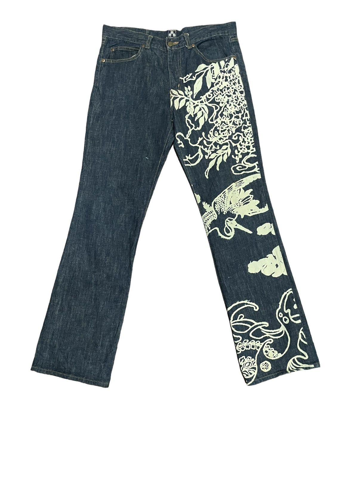 Japanese Brand Rare💥Chikiriya Japan AOP Distressed Statement Jeans Size US 34 / EU 50 - 1 Thumbnail