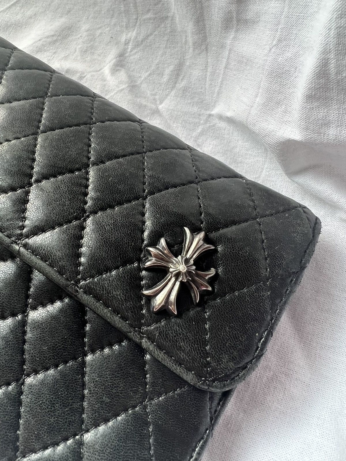 Chrome Hearts Silver Cross Dagger quilted fold wallet