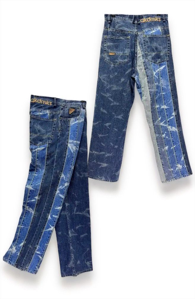 image of Vintage Akademiks Hybrid Spliced Acid Wash Denim Pants in Blue, Men's (Size 30)