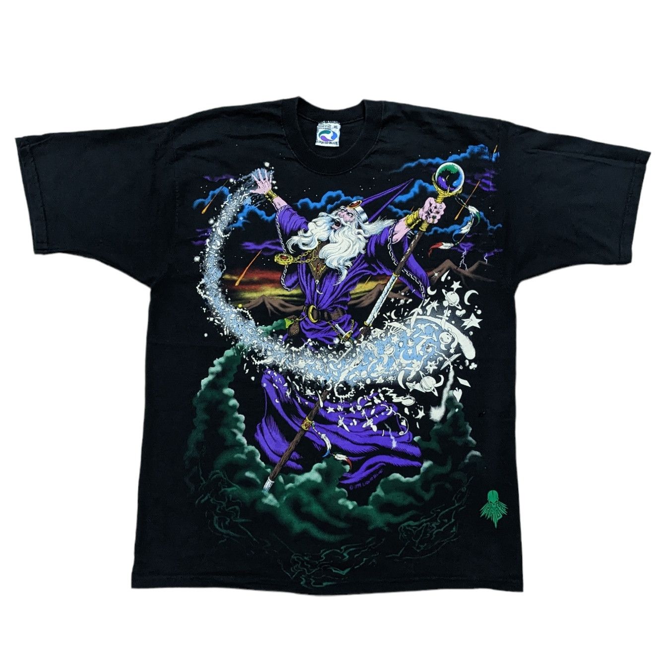 image of 1994 Liquid Blue Wizard Aop Tee Shirt XL in Black, Men's