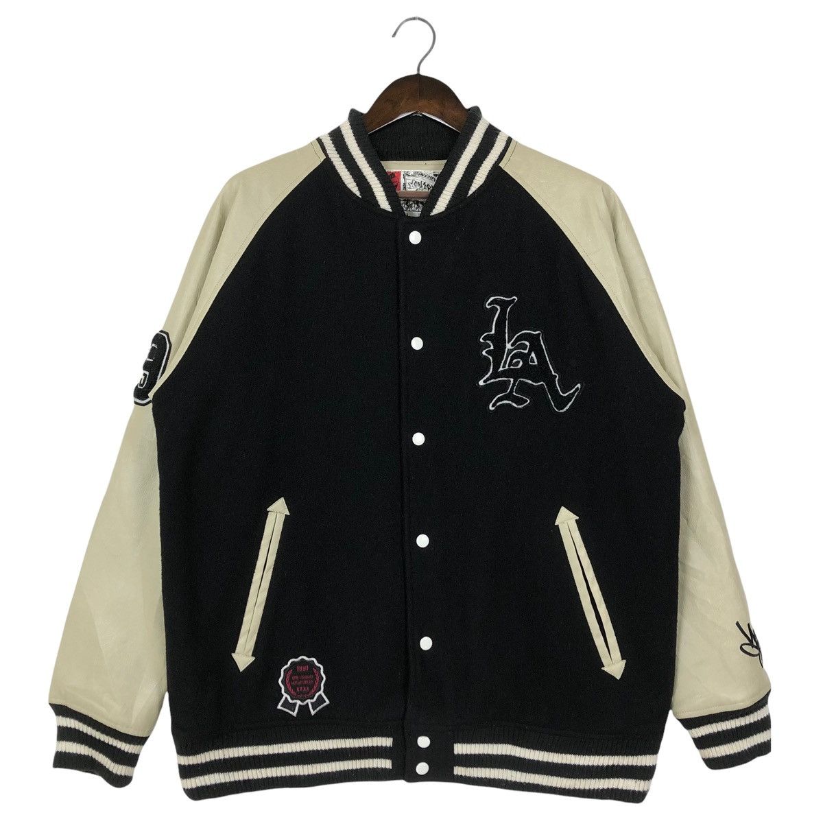 image of Varsity Jacket x Vintage Conart Graffiti Artist Vartsity Jacket in Black, Men's (Size Large)