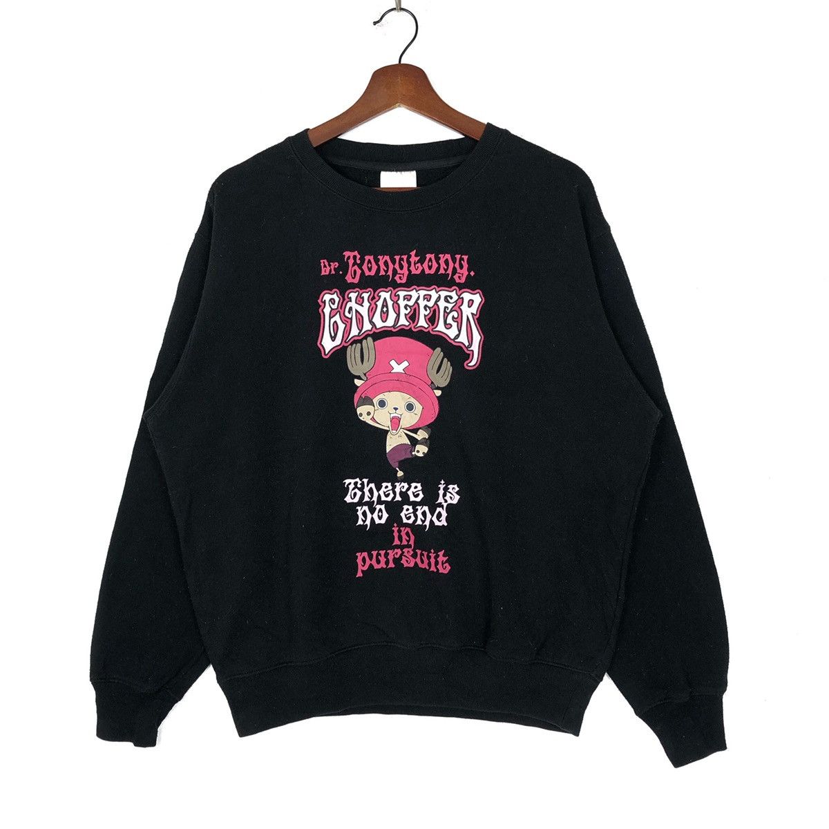 image of Japanese Animated Series One Piece Tony Chopper Crewneck in Black, Men's (Size Medium)