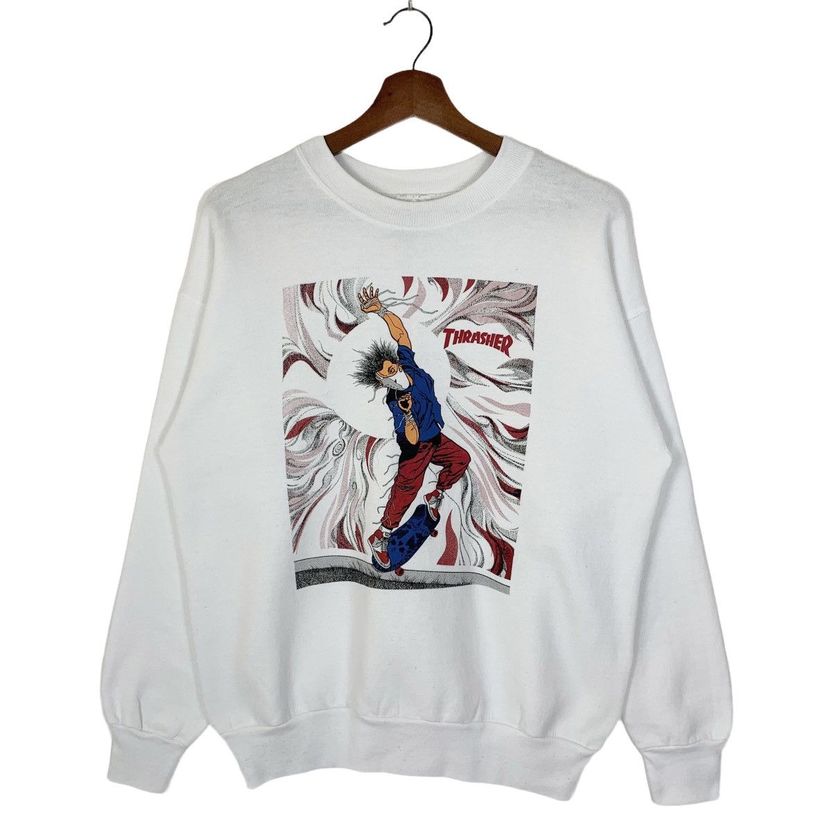 image of 90's Thrasher Pushead Sweatshirt in White, Men's (Size Medium)