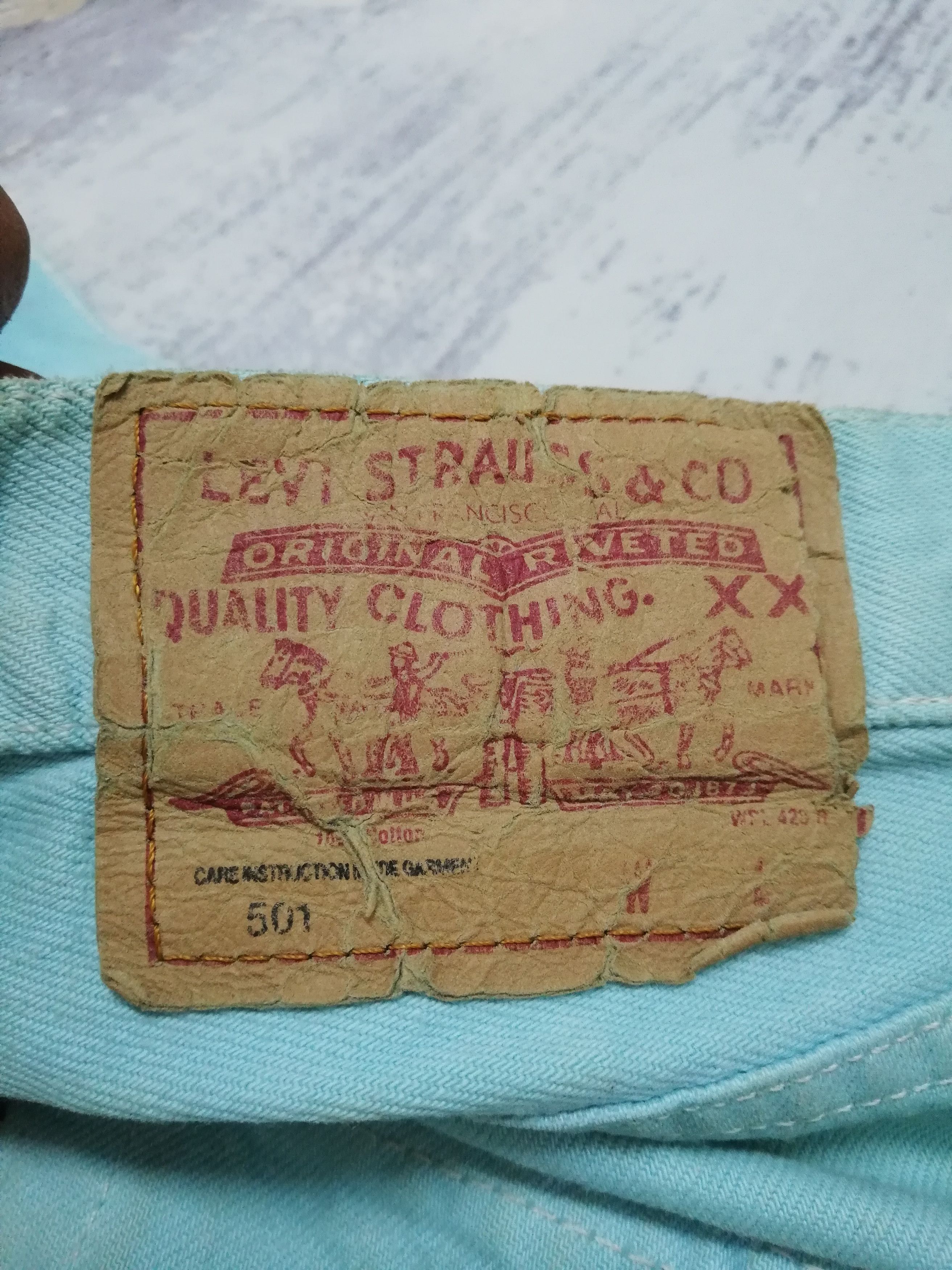 Levi's Vtg Levi's 501 Sample Turquoise Jeans w/ Lace Side Panels Size US 29 - 17 Thumbnail