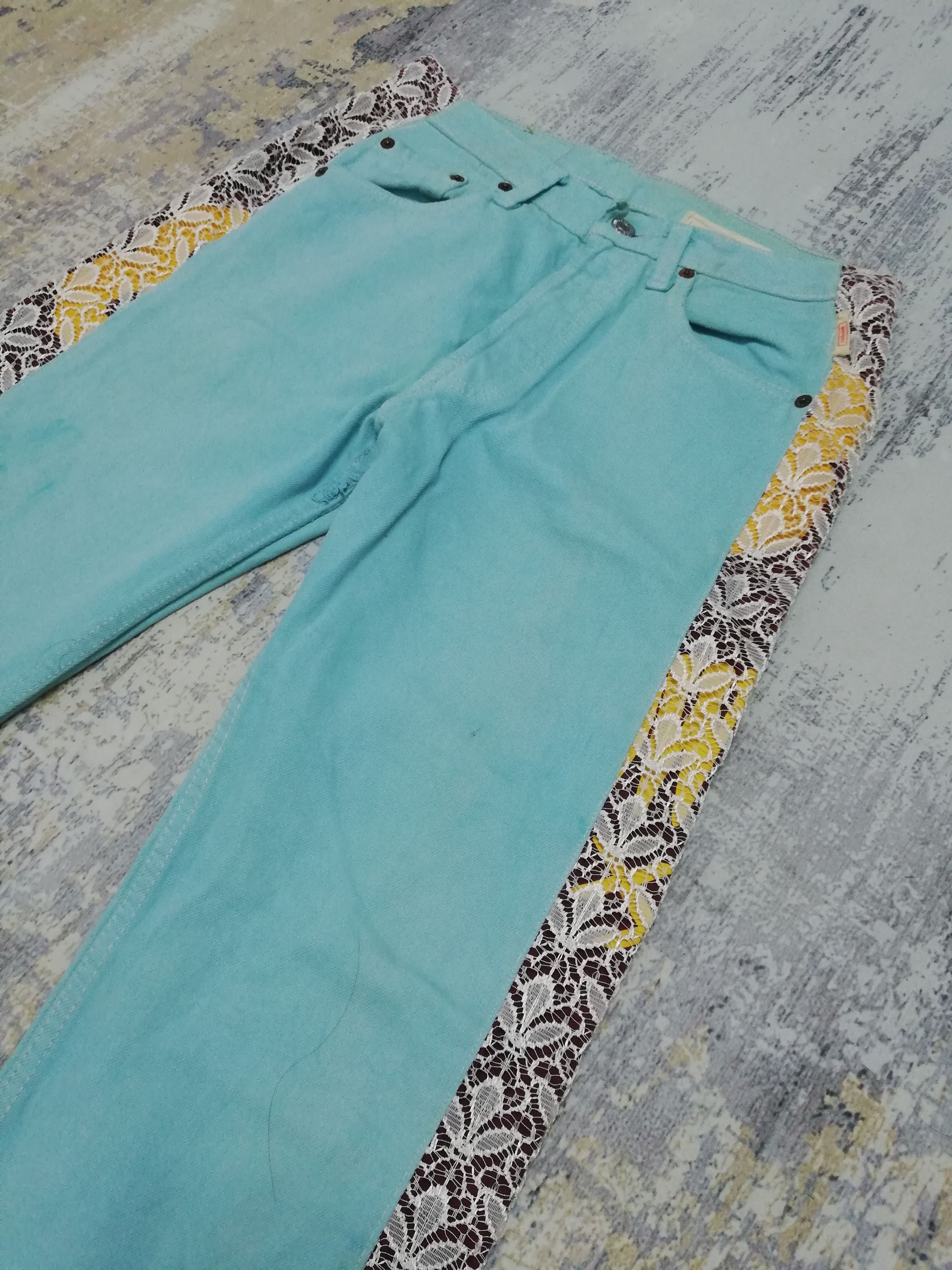 Levi's Vtg Levi's 501 Sample Turquoise Jeans w/ Lace Side Panels Size US 29 - 5 Thumbnail