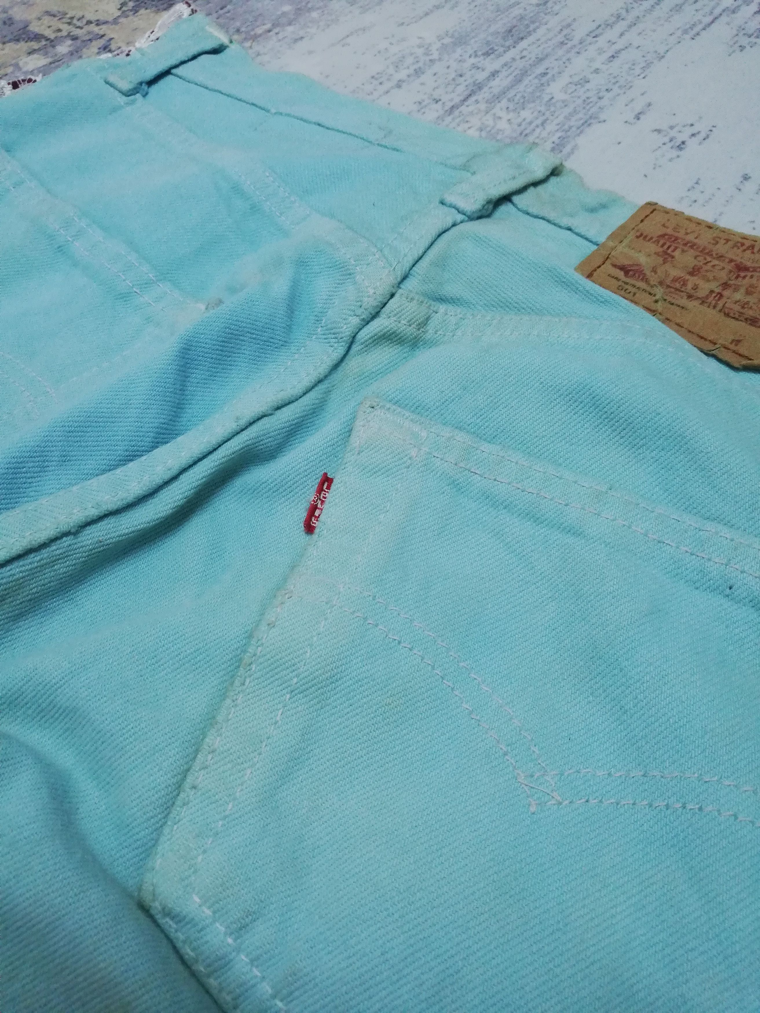 Levi's Vtg Levi's 501 Sample Turquoise Jeans w/ Lace Side Panels Size US 29 - 12 Thumbnail