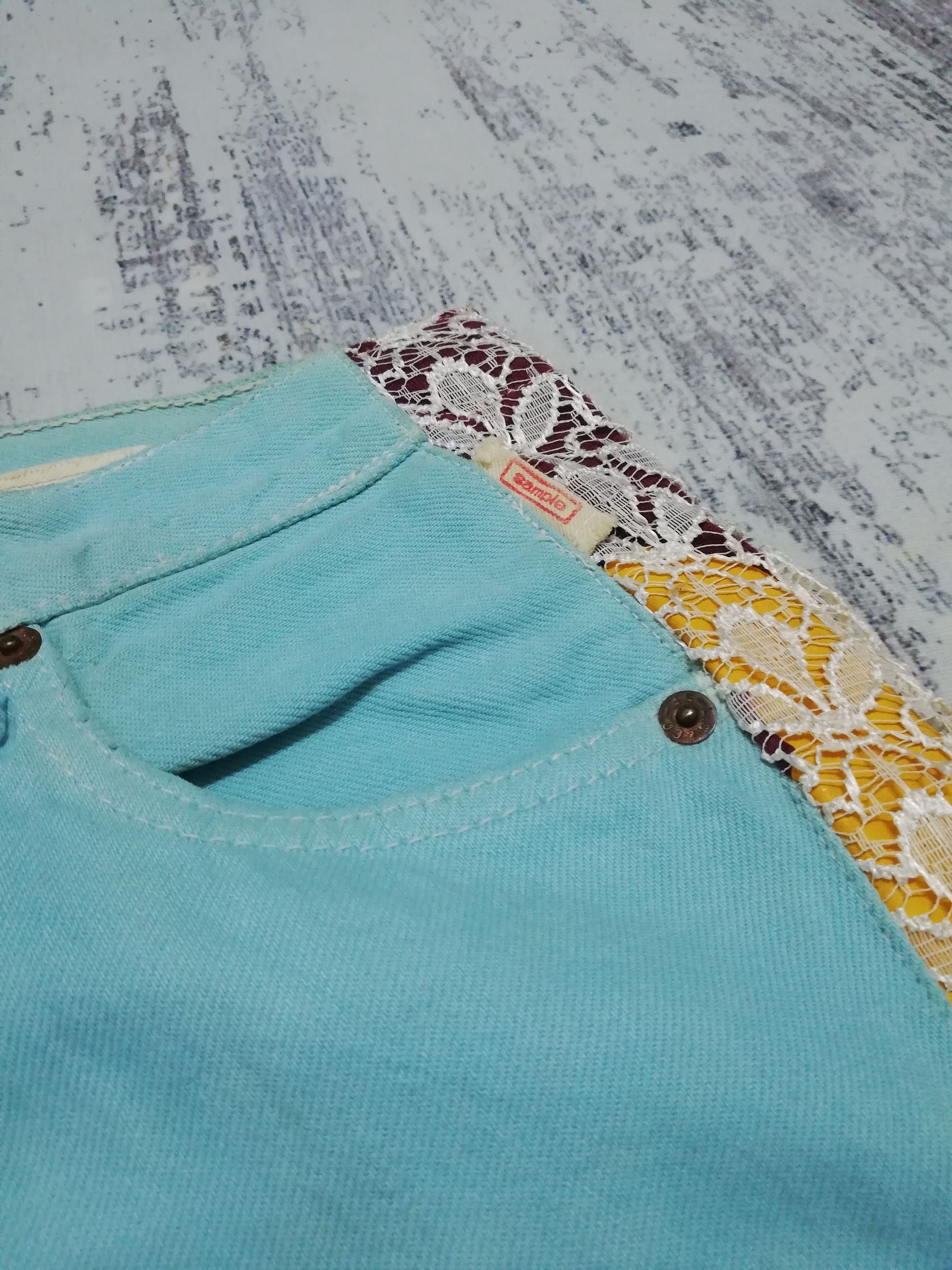Levi's Vtg Levi's 501 Sample Turquoise Jeans w/ Lace Side Panels Size US 29 - 8 Thumbnail
