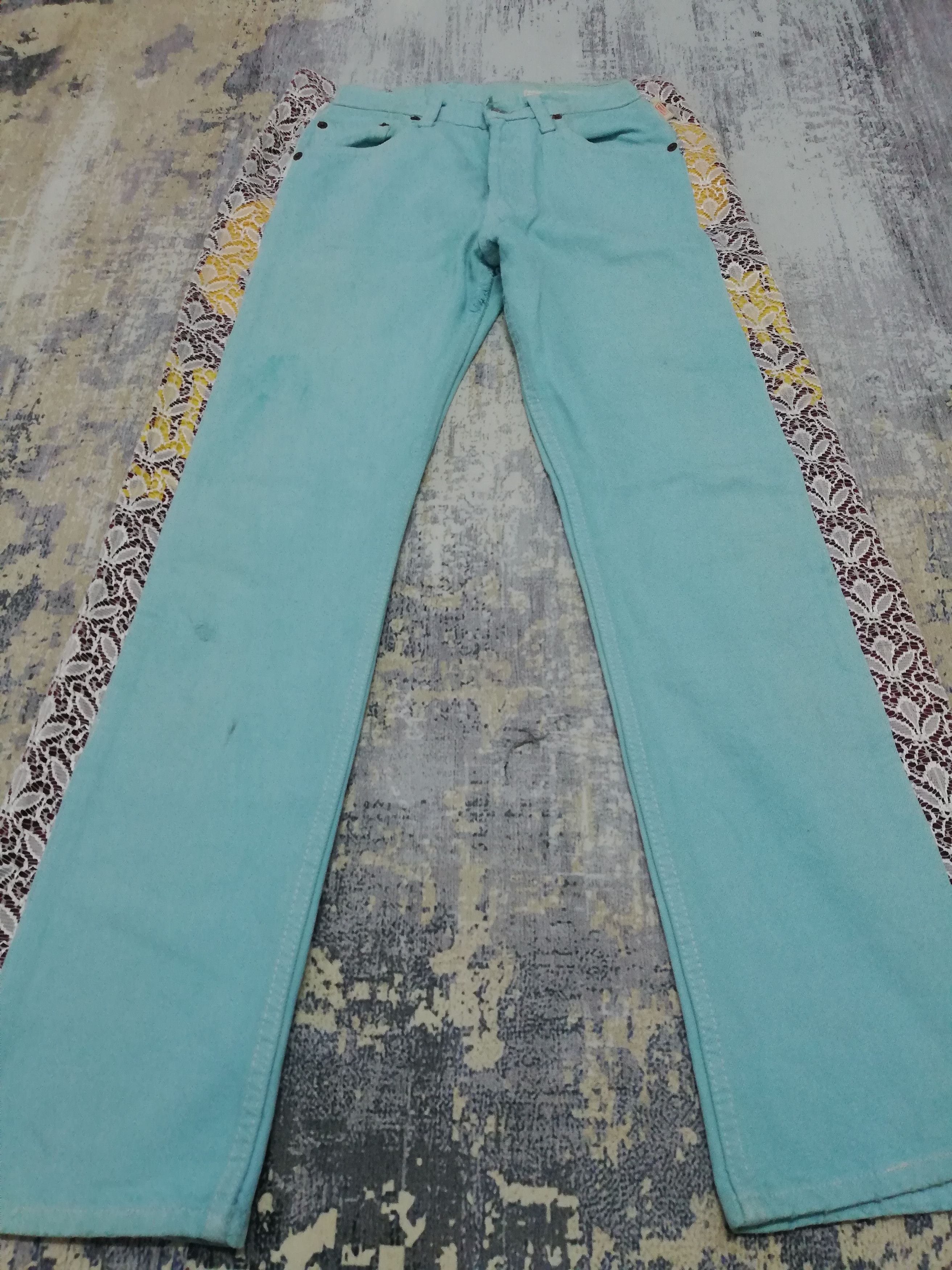 Levi's Vtg Levi's 501 Sample Turquoise Jeans w/ Lace Side Panels Size US 29 - 4 Thumbnail