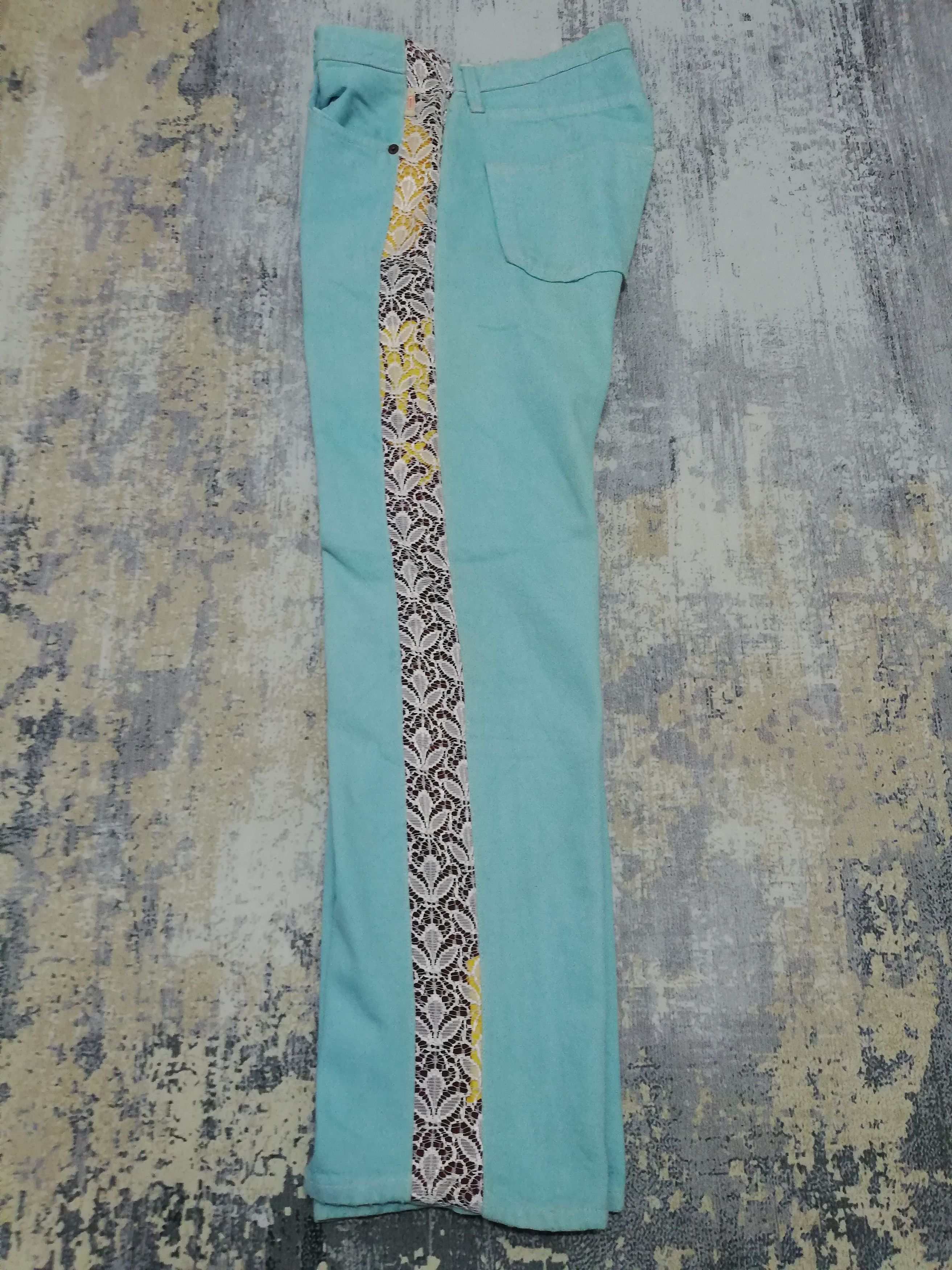 Levi's Vtg Levi's 501 Sample Turquoise Jeans w/ Lace Side Panels Size US 29 - 14 Thumbnail