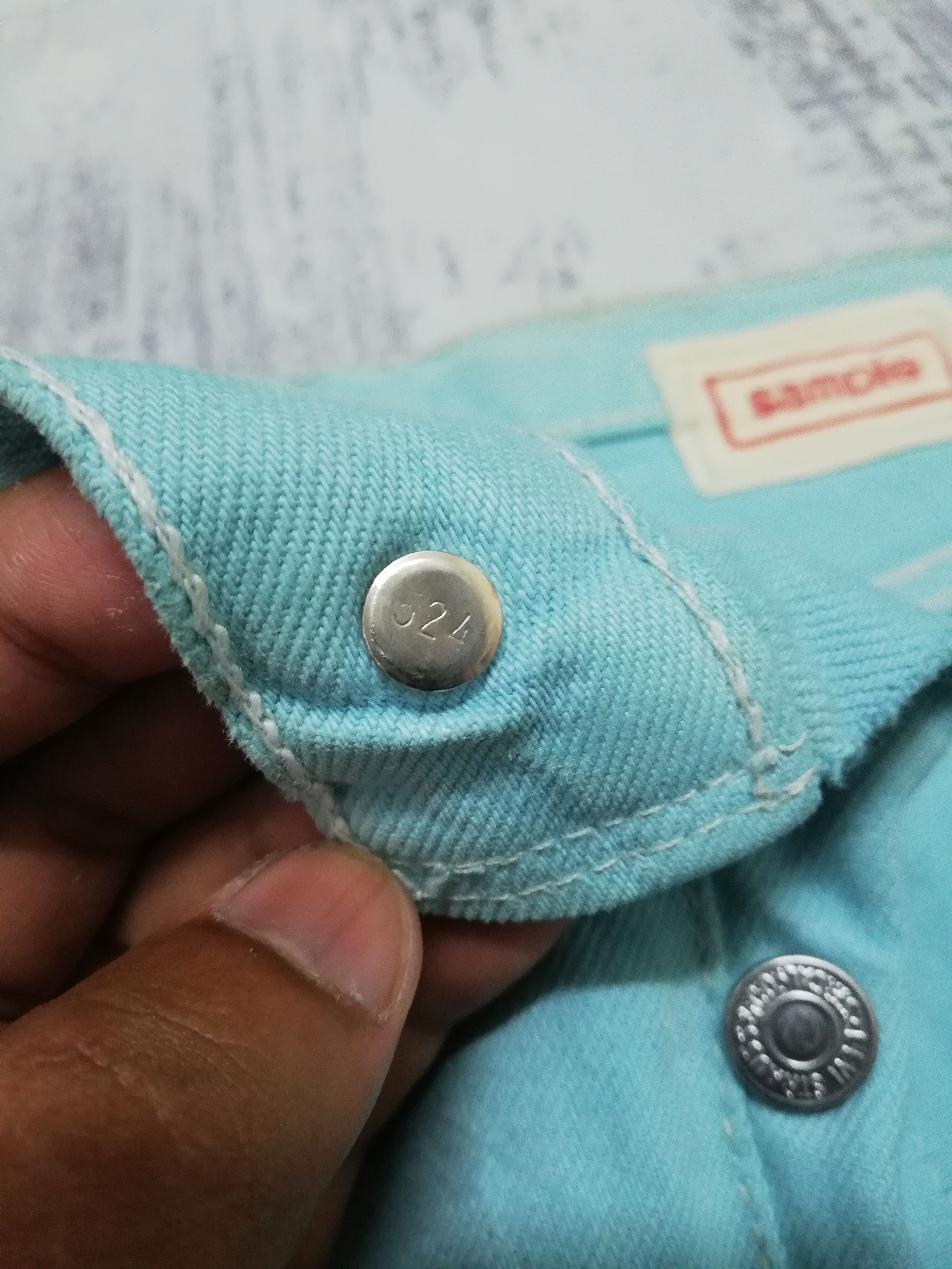 Levi's Vtg Levi's 501 Sample Turquoise Jeans w/ Lace Side Panels Size US 29 - 9 Thumbnail