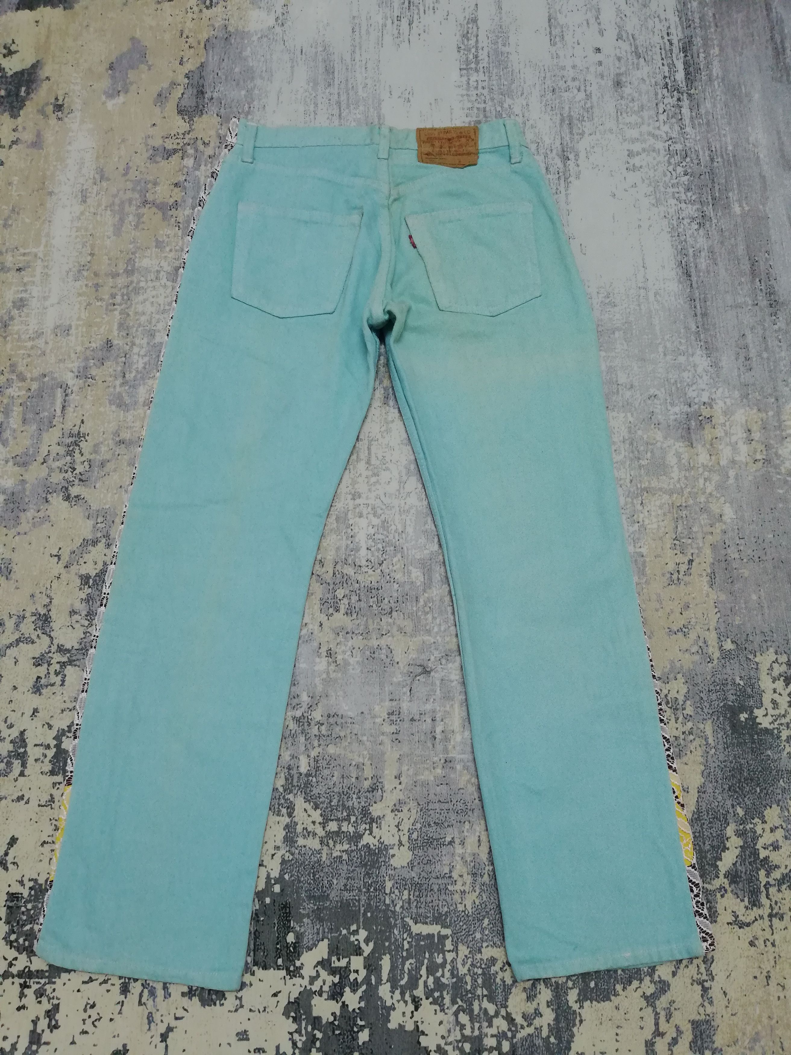 Levi's Vtg Levi's 501 Sample Turquoise Jeans w/ Lace Side Panels Size US 29 - 11 Thumbnail