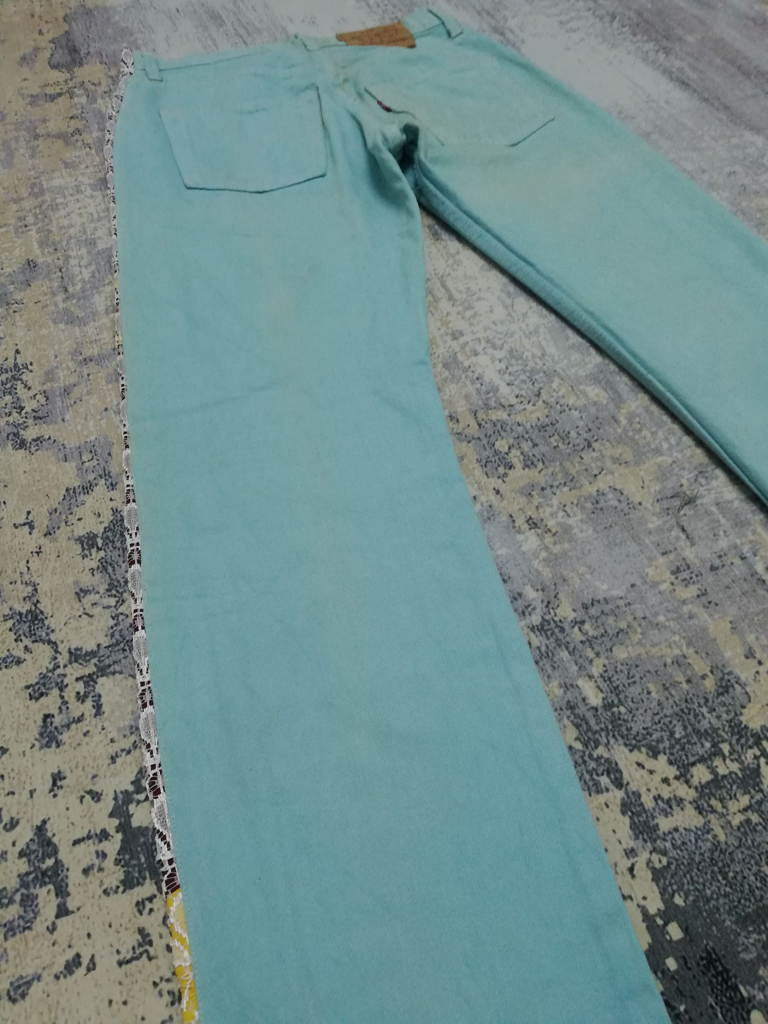 Levi's Vtg Levi's 501 Sample Turquoise Jeans w/ Lace Side Panels Size US 29 - 10 Thumbnail