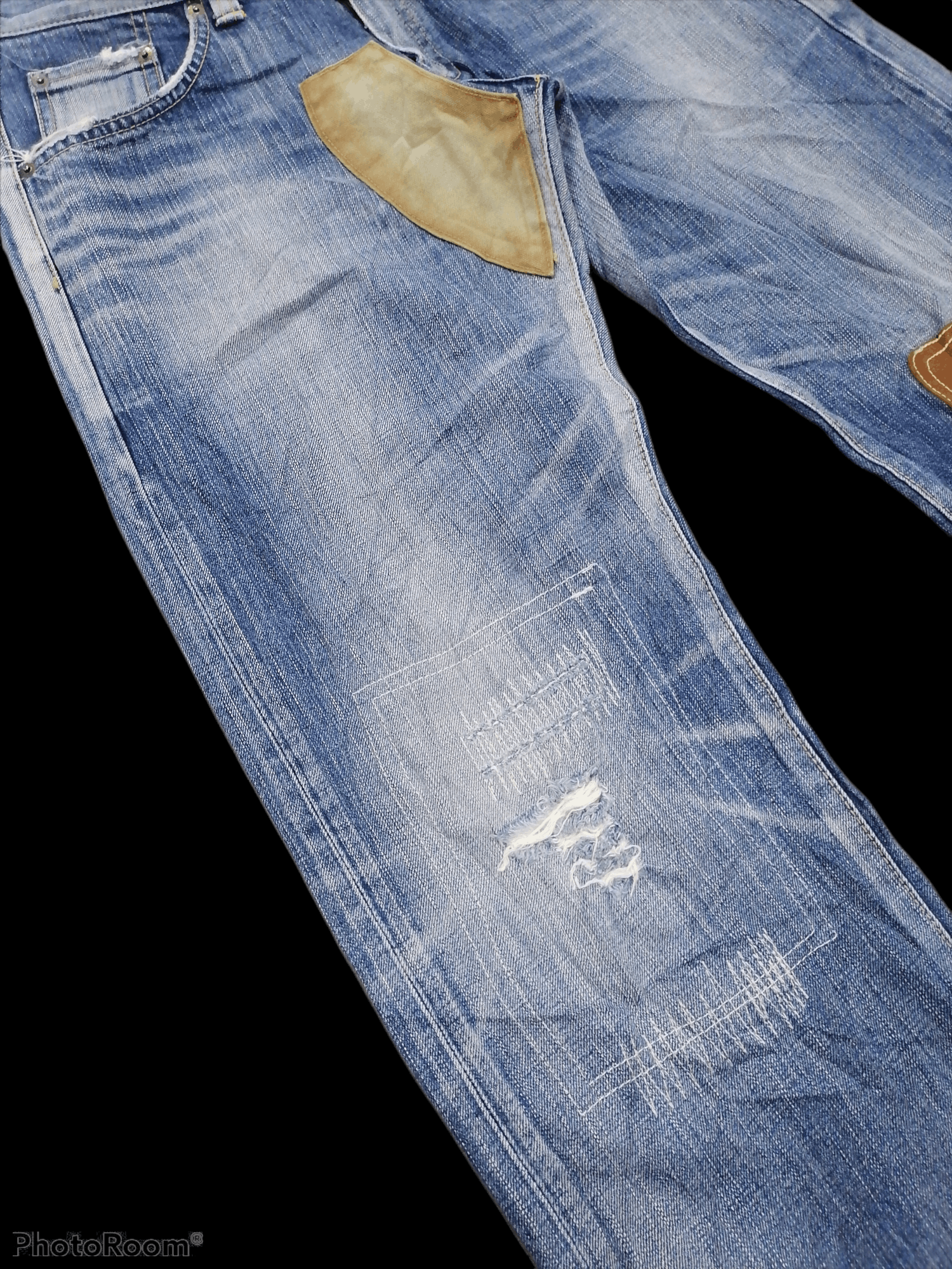Japanese Brand Made In Japan Edwin Patchwork Distressed Denim Pants Size US 30 / EU 46 - 4 Thumbnail