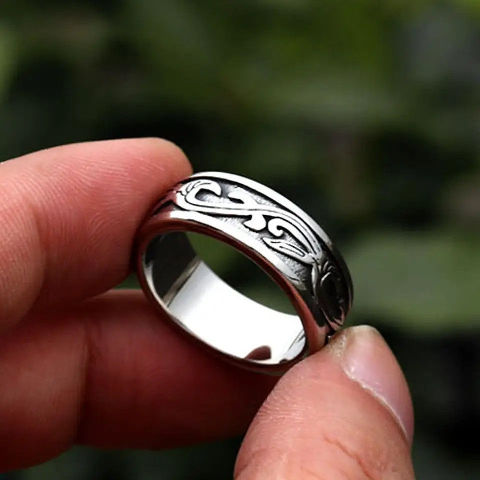 Jewelry x Vintage Engraved Tarraine Pattern Ring in Silver, Men's