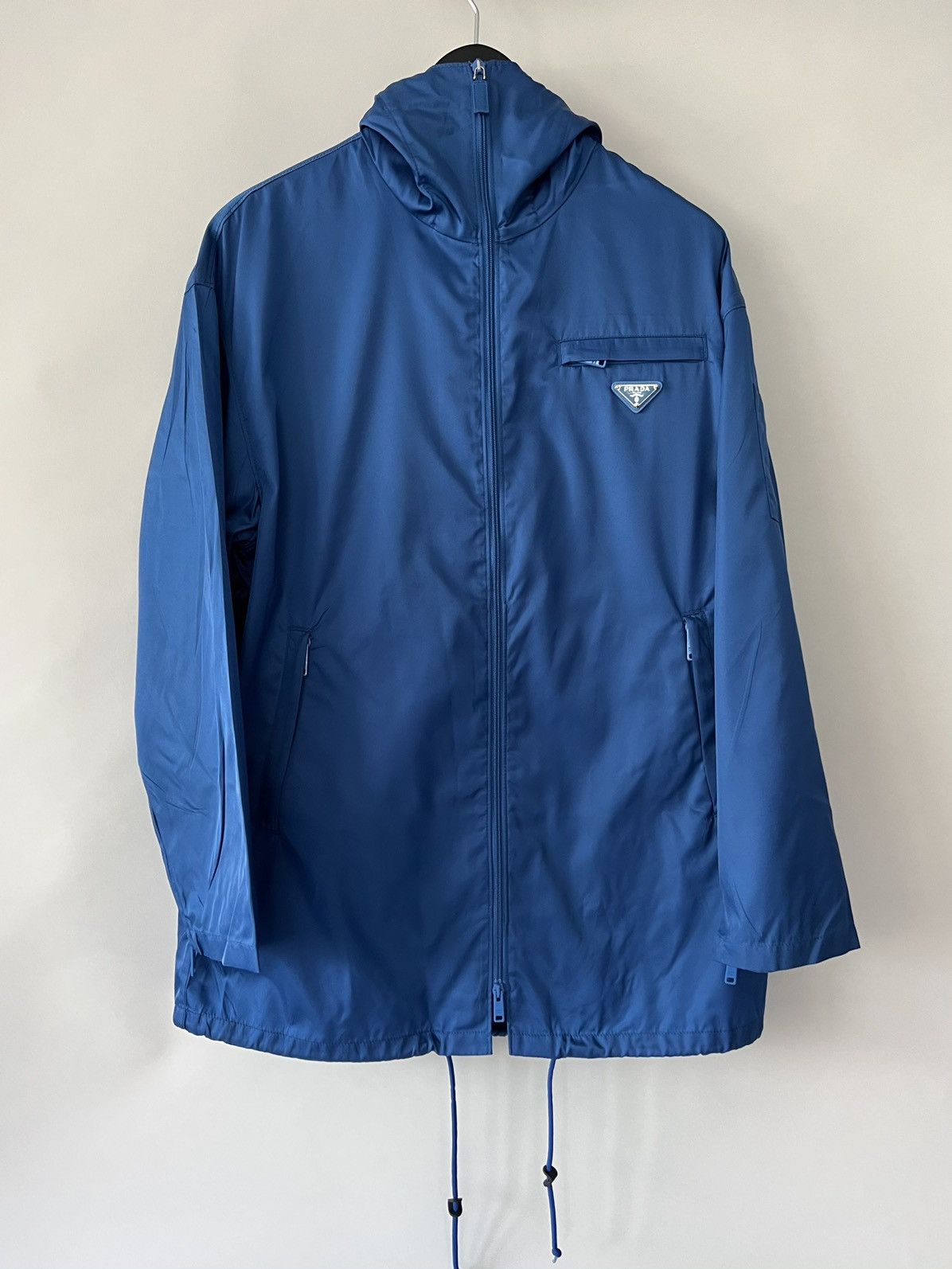 image of Prada Gabardine Nylon Hooded Windbreaker in Blue, Men's (Size Small)