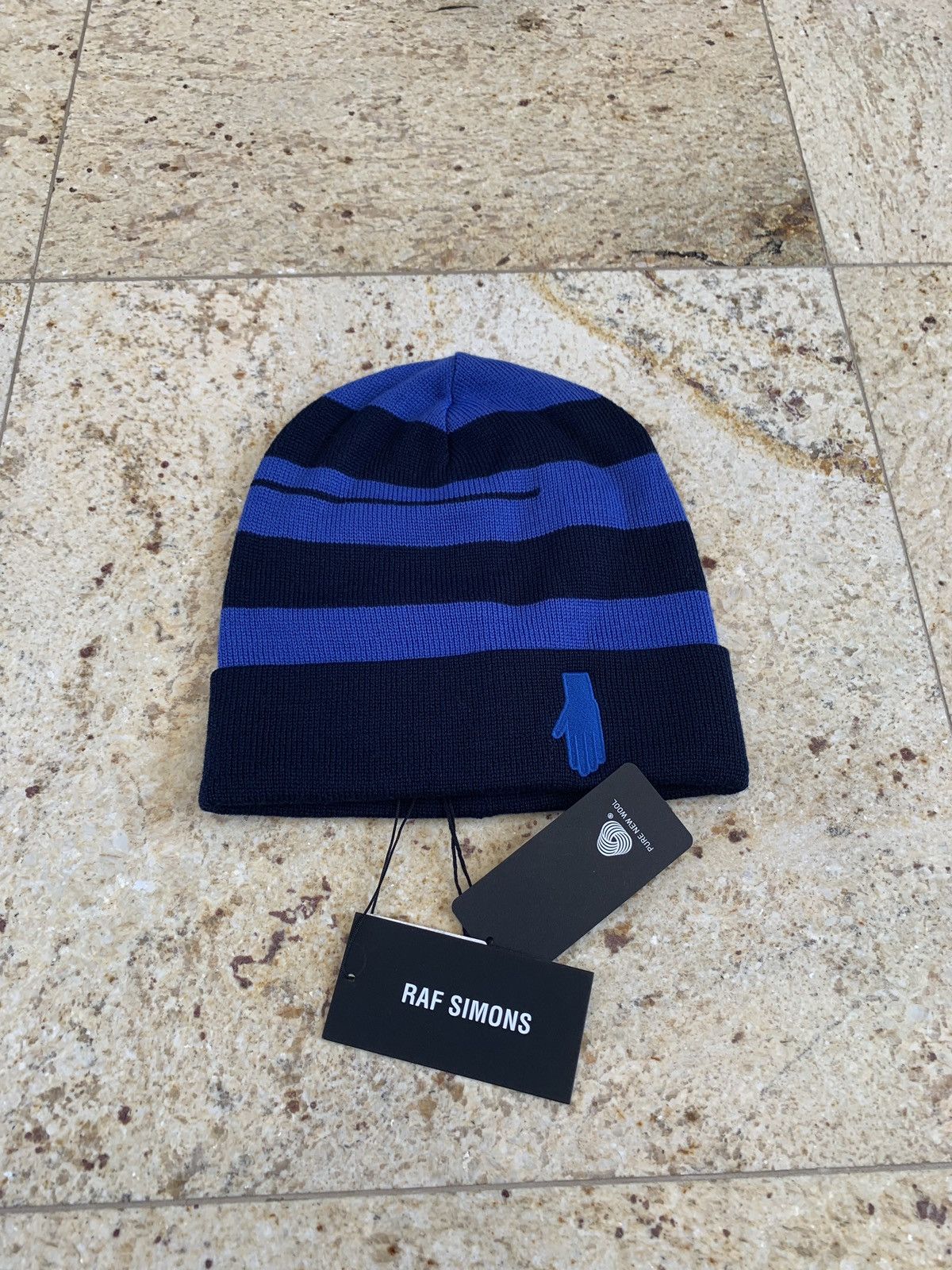 Raf Simons Blue & Black Pure Wool Stripe Hat Size ONE SIZE - 4 Thumbnail