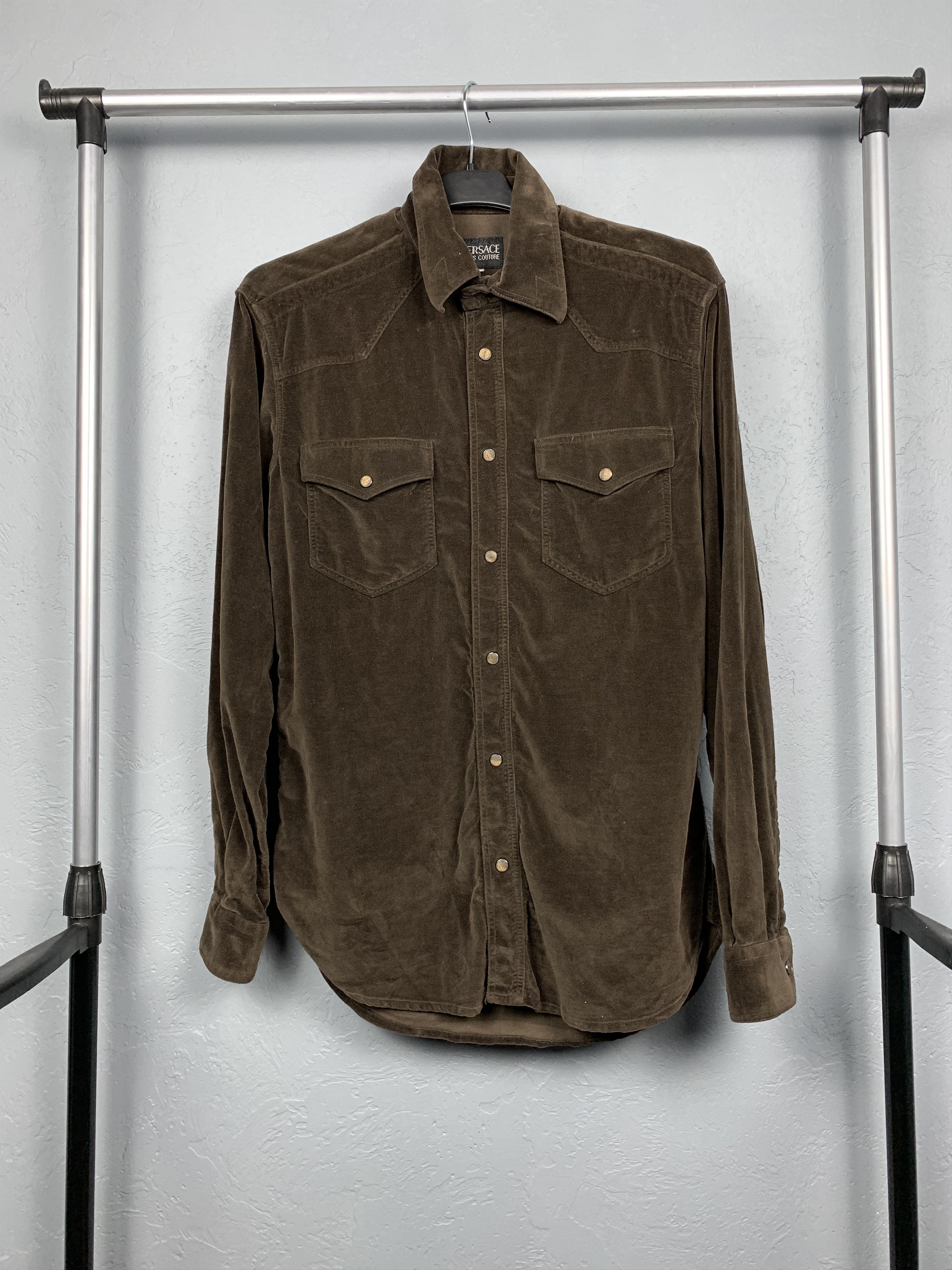 Versace × Versace Jeans Couture × Versus Versace 90s Vintage Versace Mens Velour Shirt Size US M / EU 48-50 / 2 - 1 Thumbnail