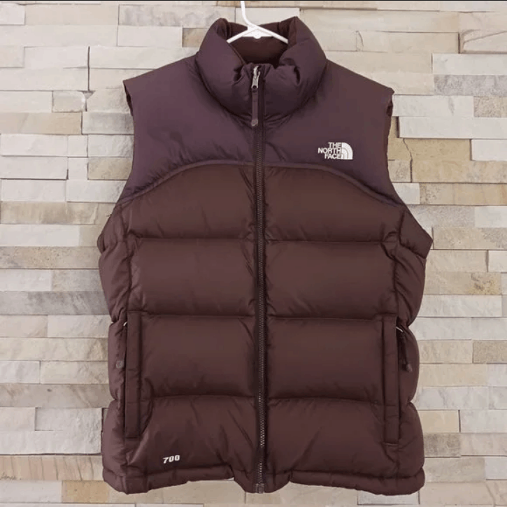 North Face Womens Brown Nuptse Large Puffer Vest Puff Jacket