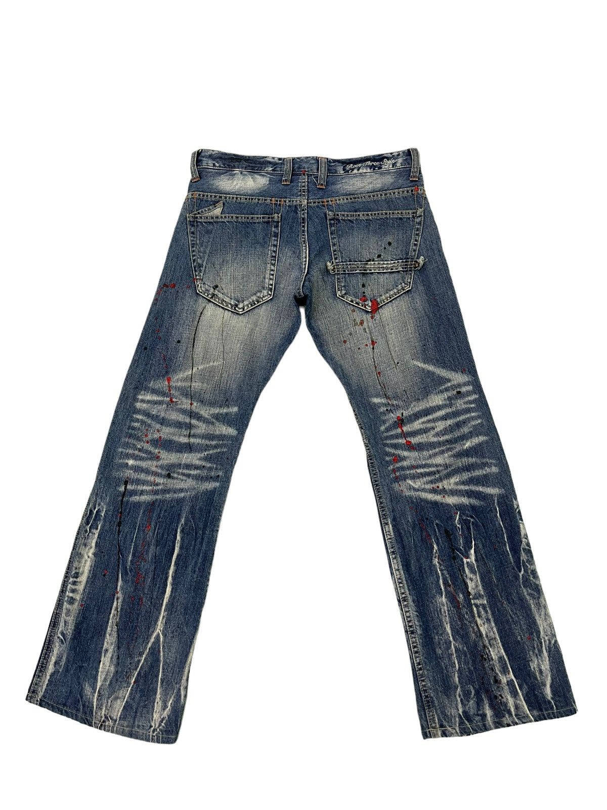 Japanese Brand Flare Jeans Root Three Acid Wash Painter Boot Cut 4🟦2 Size US 33 - 2 Thumbnail