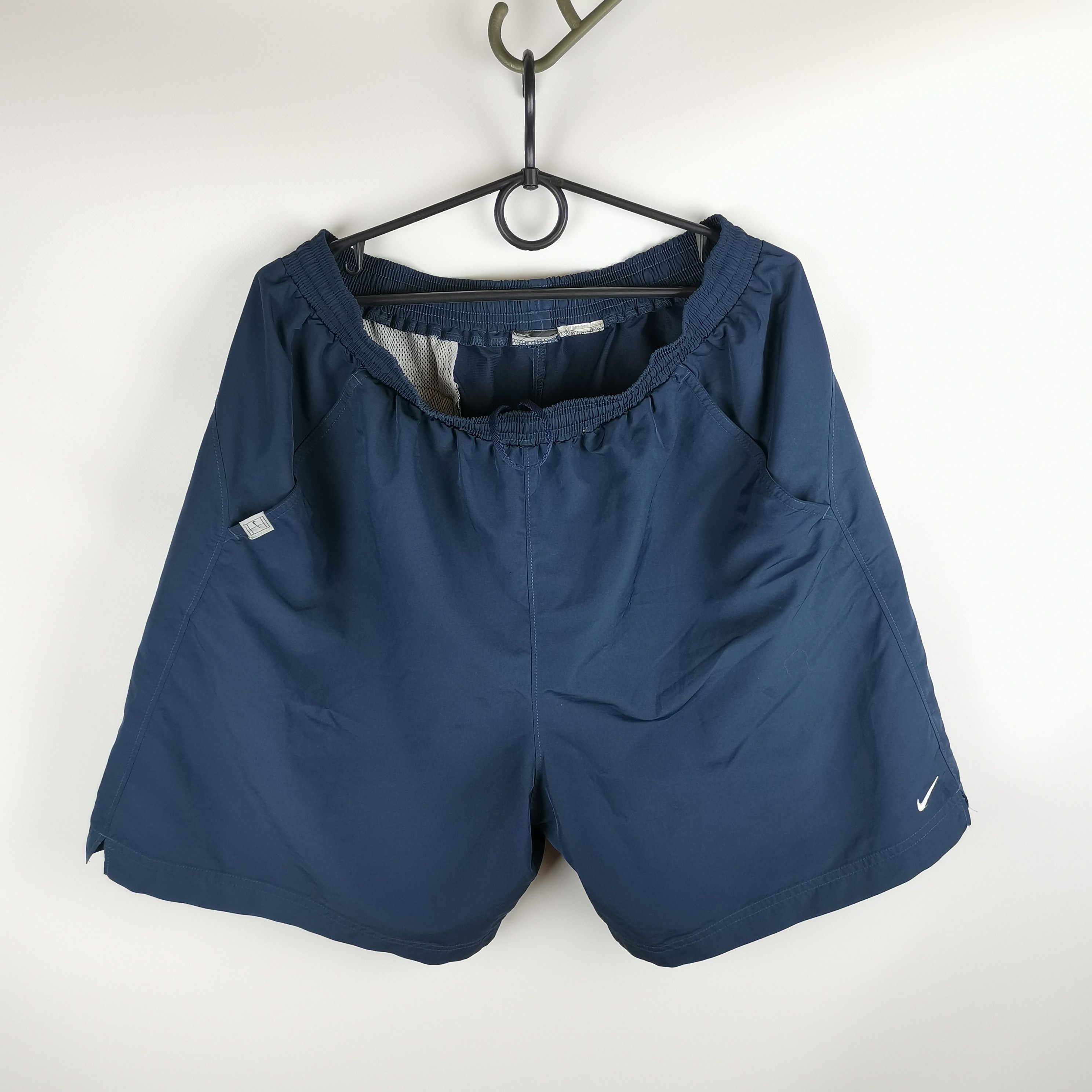 Nike × Vintage Nike vintage y2k tennis swoosh navy shorts Size US 34 / EU 50 - 1 Thumbnail
