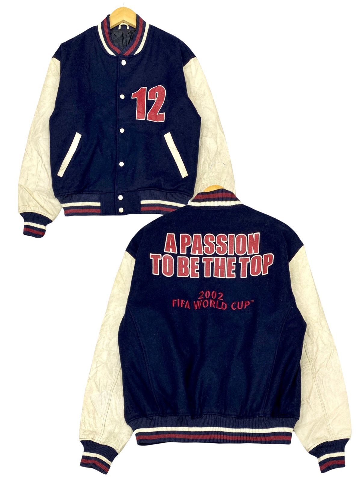 image of Fifa World Cup x Varsity Y2K Varsity Jacket World Cup 2002 Official in Navy/Cream (Size Medium)
