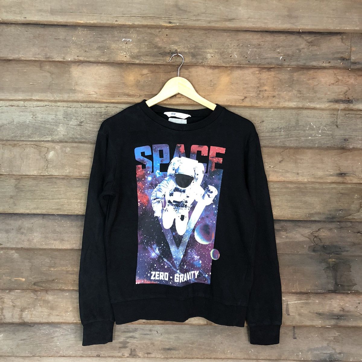 Japanese Brand Space Zero Gravity H&M Black Sweatshirt #033B Size M / US 6-8 / IT 42-44 - 3 Thumbnail