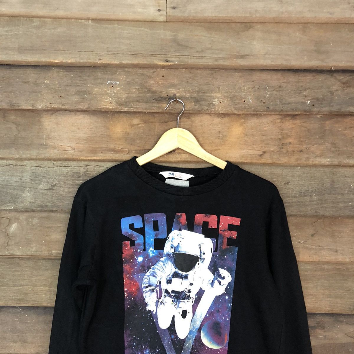 Japanese Brand Space Zero Gravity H&M Black Sweatshirt #033B Size M / US 6-8 / IT 42-44 - 2 Thumbnail