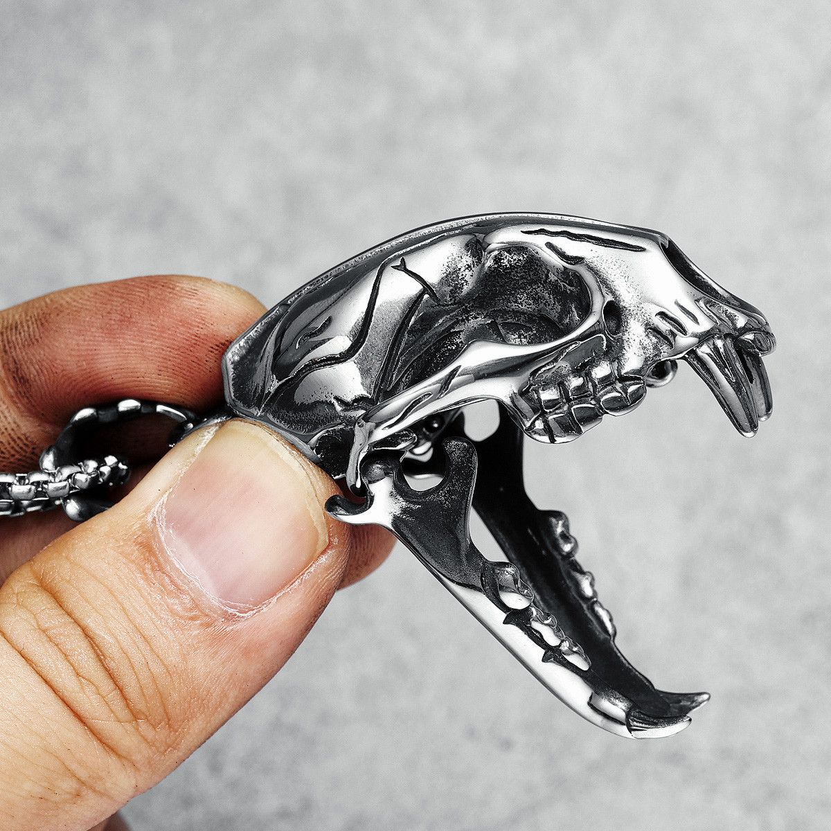 Jewelry Stainless Steel Saber-toothed Tiger Pendant Necklace Size ONE SIZE - 1 Thumbnail