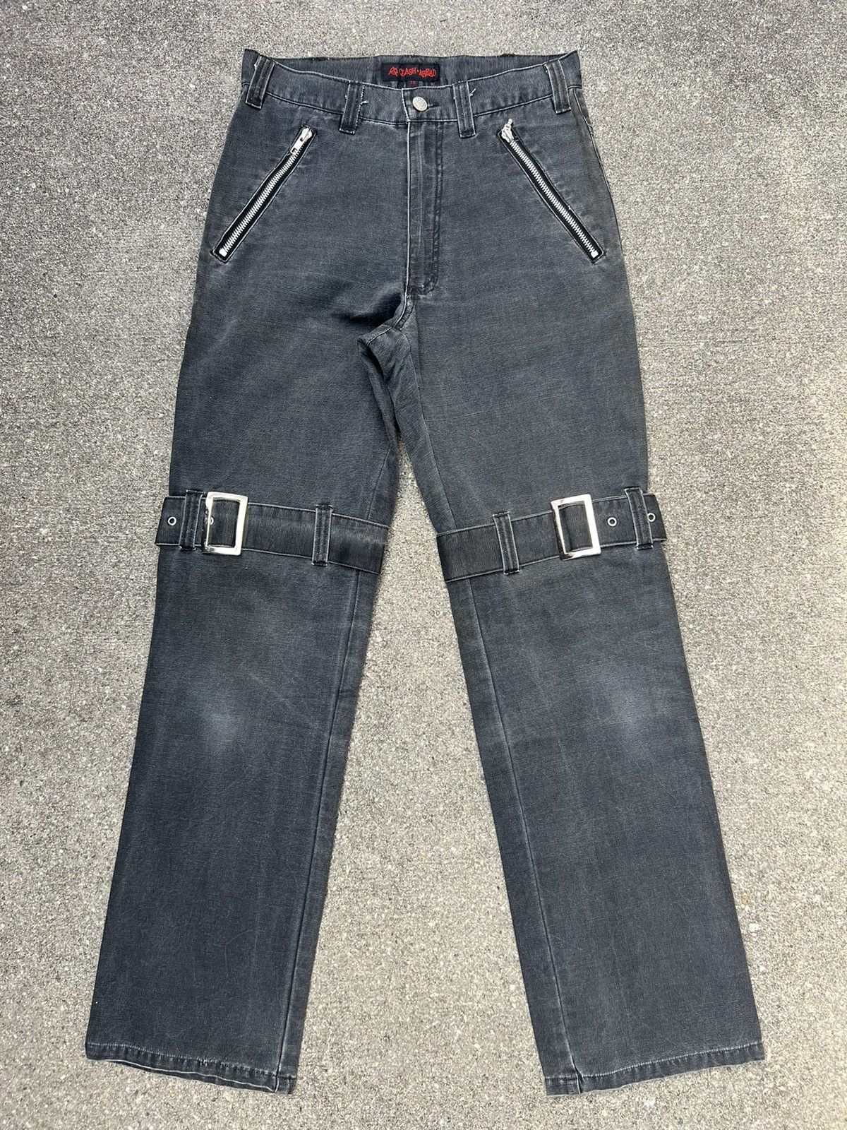 Vintage Japan Brand Clash Ahead Faded Black Bondage Trouser Pant Size US 29 - 1 Thumbnail