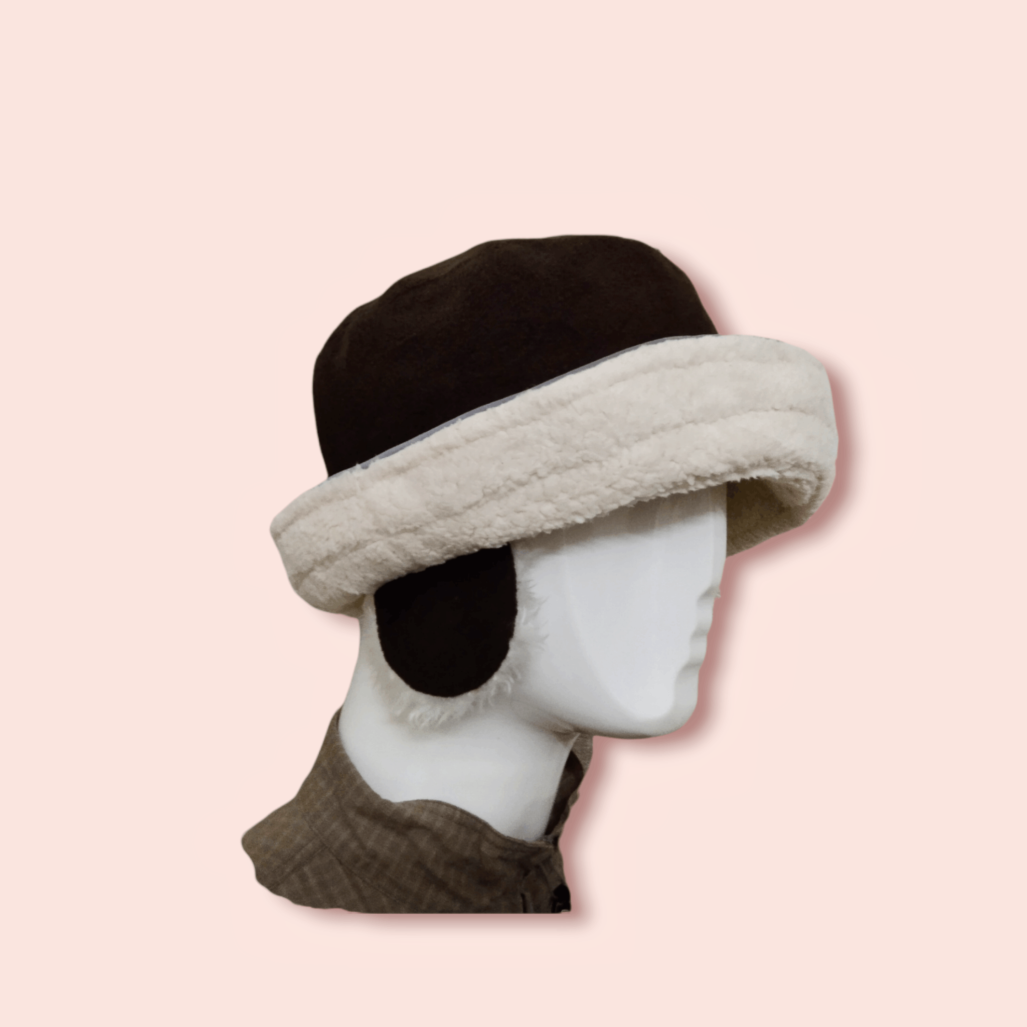 image of Individual Winter Session Design Sherpa Fleece Earflap Bucket Hat in Dark Brown, Men's