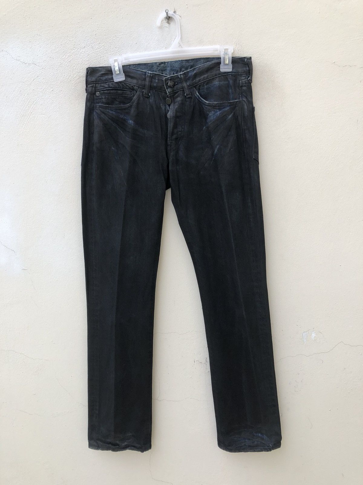 SEMBL Vintage SEMBL Japan Blue Denim Waxed Black Flare Jeans Size US 30 / EU 46 - 8 Thumbnail