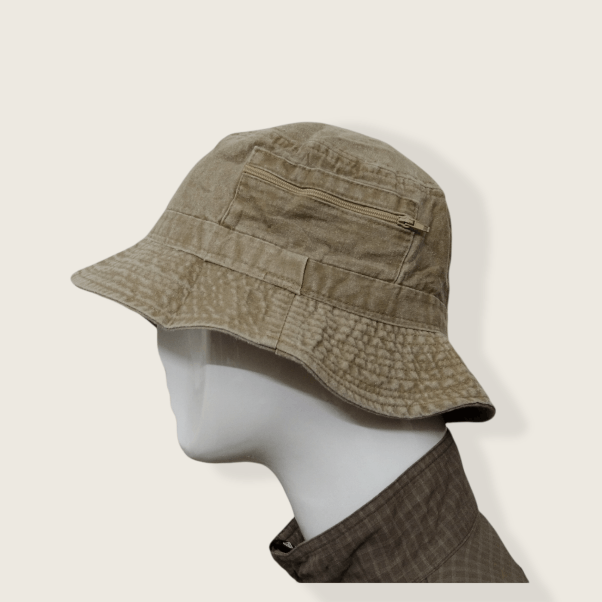 Japanese Brand VINTAGE BUCKET HAT WITH SIDE ZIPPER POCKETS Size ONE SIZE - 4 Thumbnail