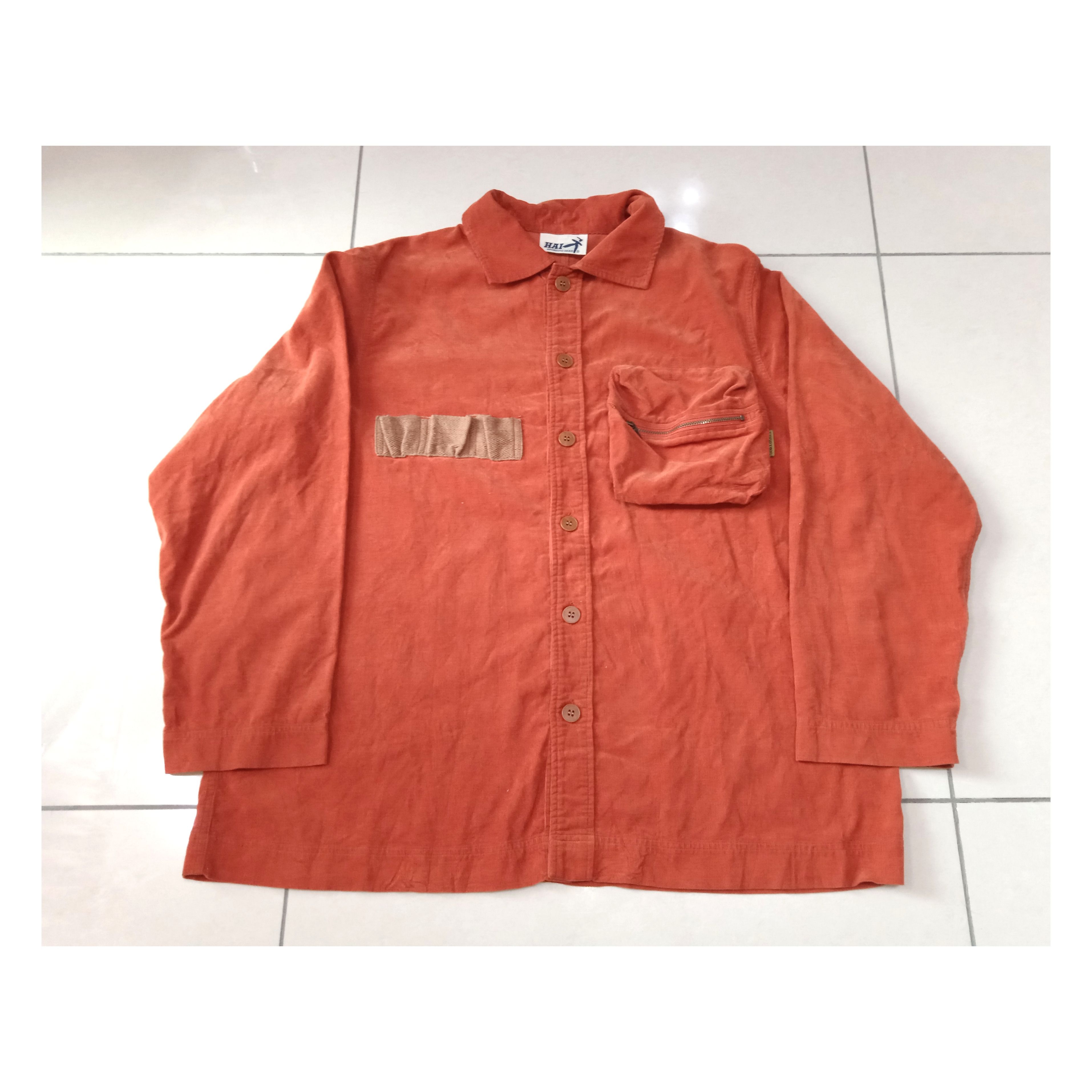 image of Issey Miyake Hai Sporting Gear Cargo Pocket Corduroy Shirt Jacket in Orange, Men's (Size XL)