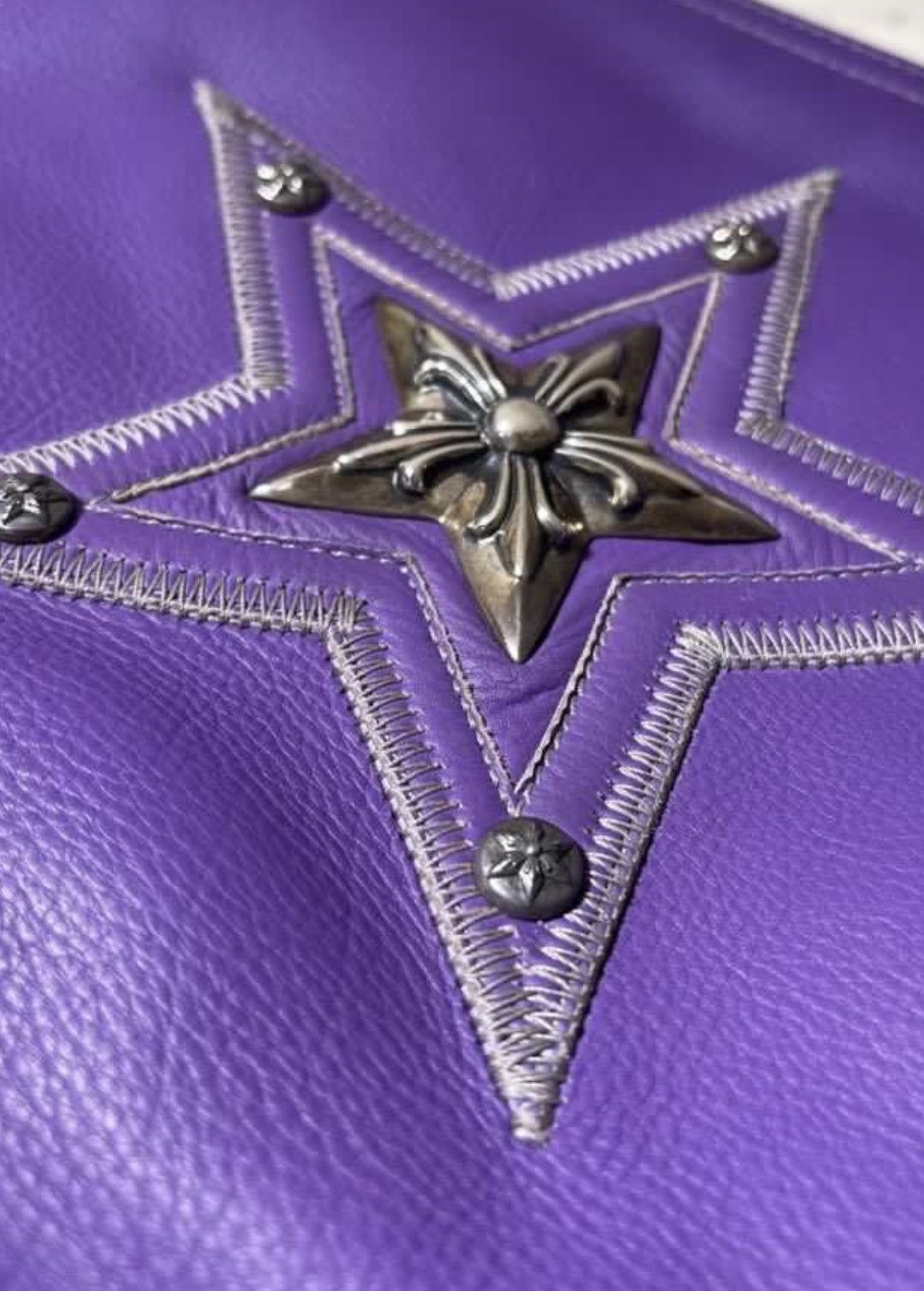 Pre-owned Chrome Hearts Silver Star Dagger Zip Clutch Bag In Purple